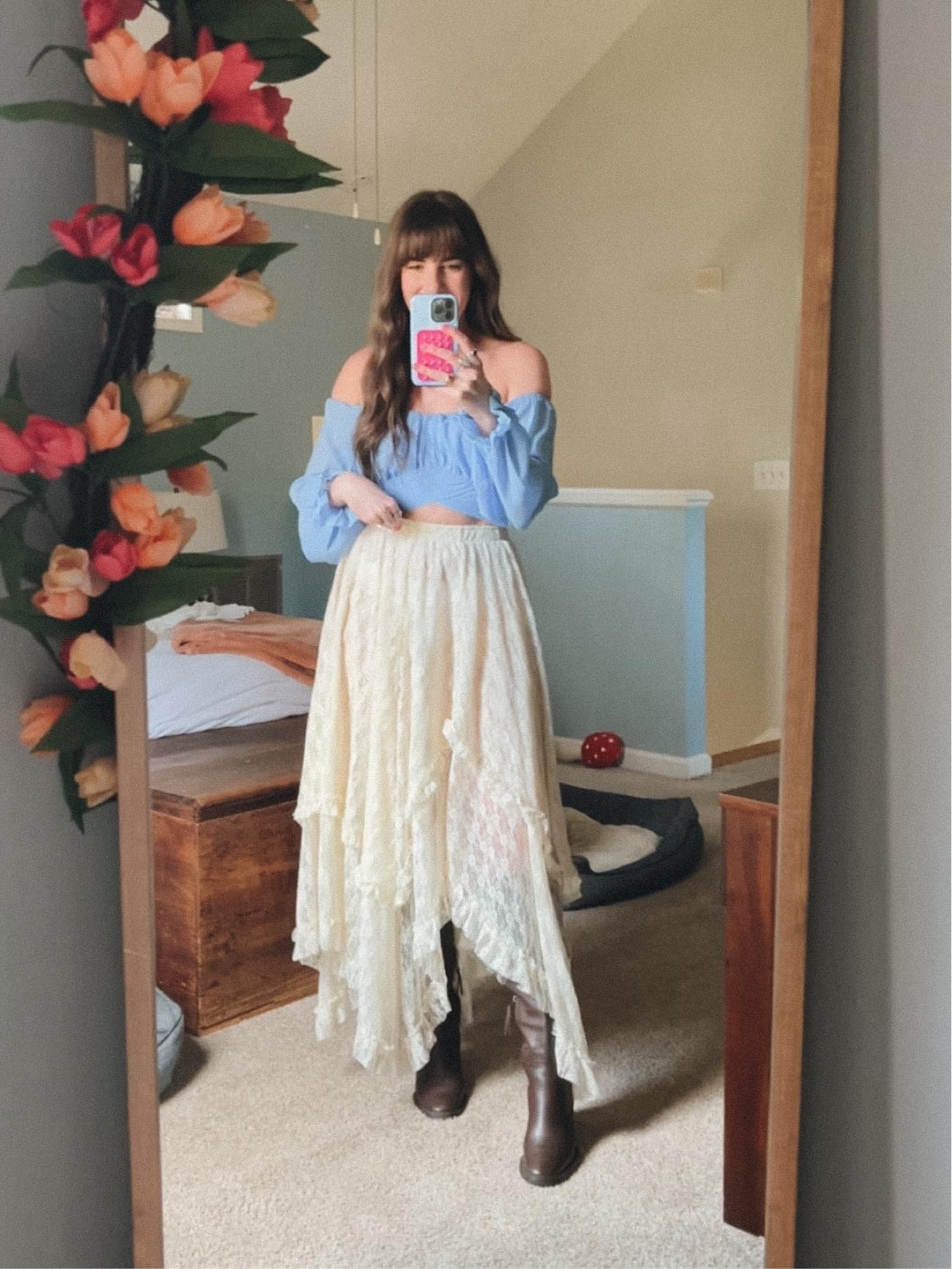 Falda larga de encaje floral para mujer, asimétrica, en capas, para verano, sexy, transparente, bohemia, para playa