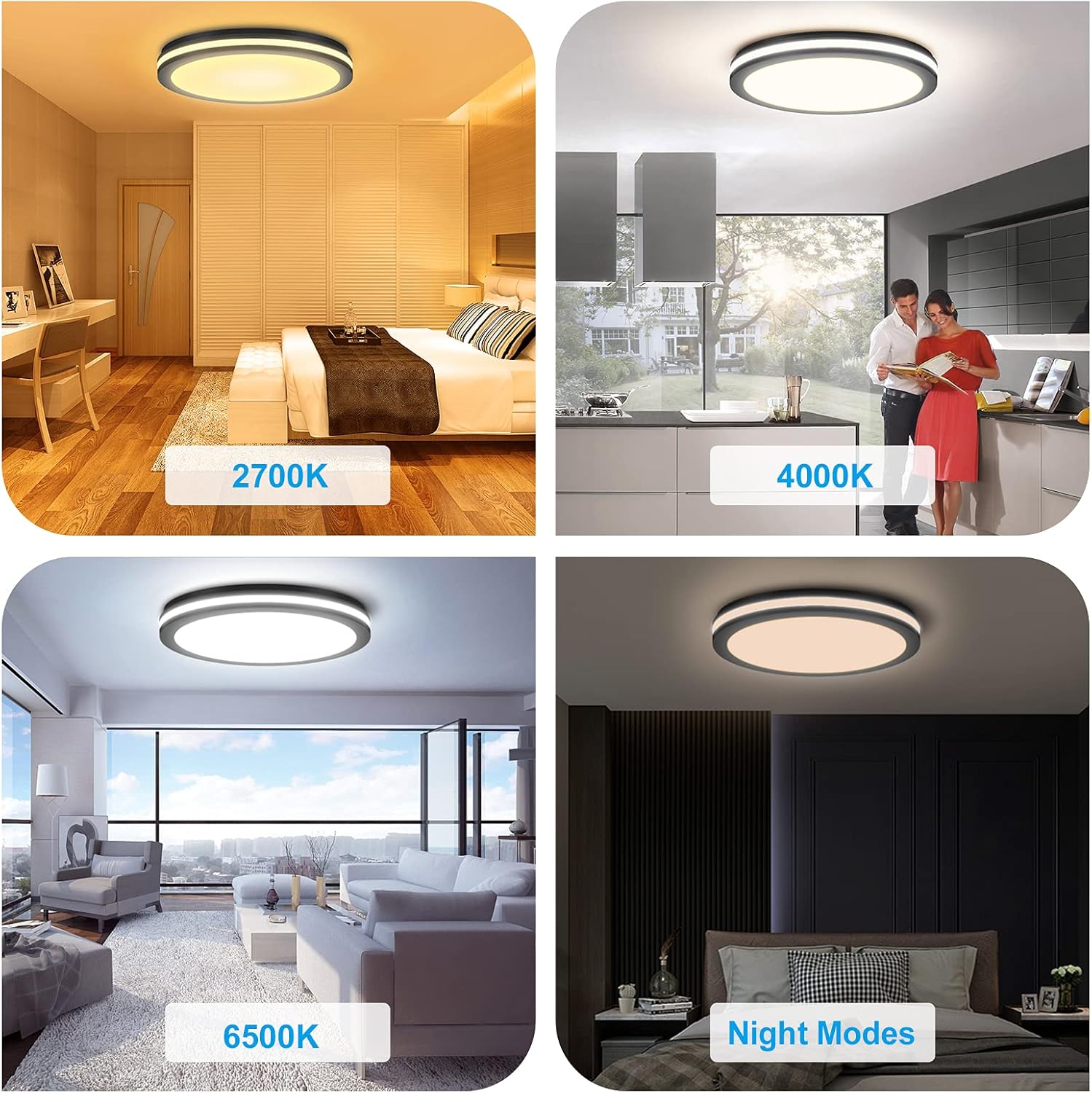 Dimmable Flush Mount Ceiling Light - Oeegoo 24W Close to Ceiling Light Fixture 3 Color Adjustable Modern Lighting for Kids Room Kitchen Hallway Bedroom Closet - - 