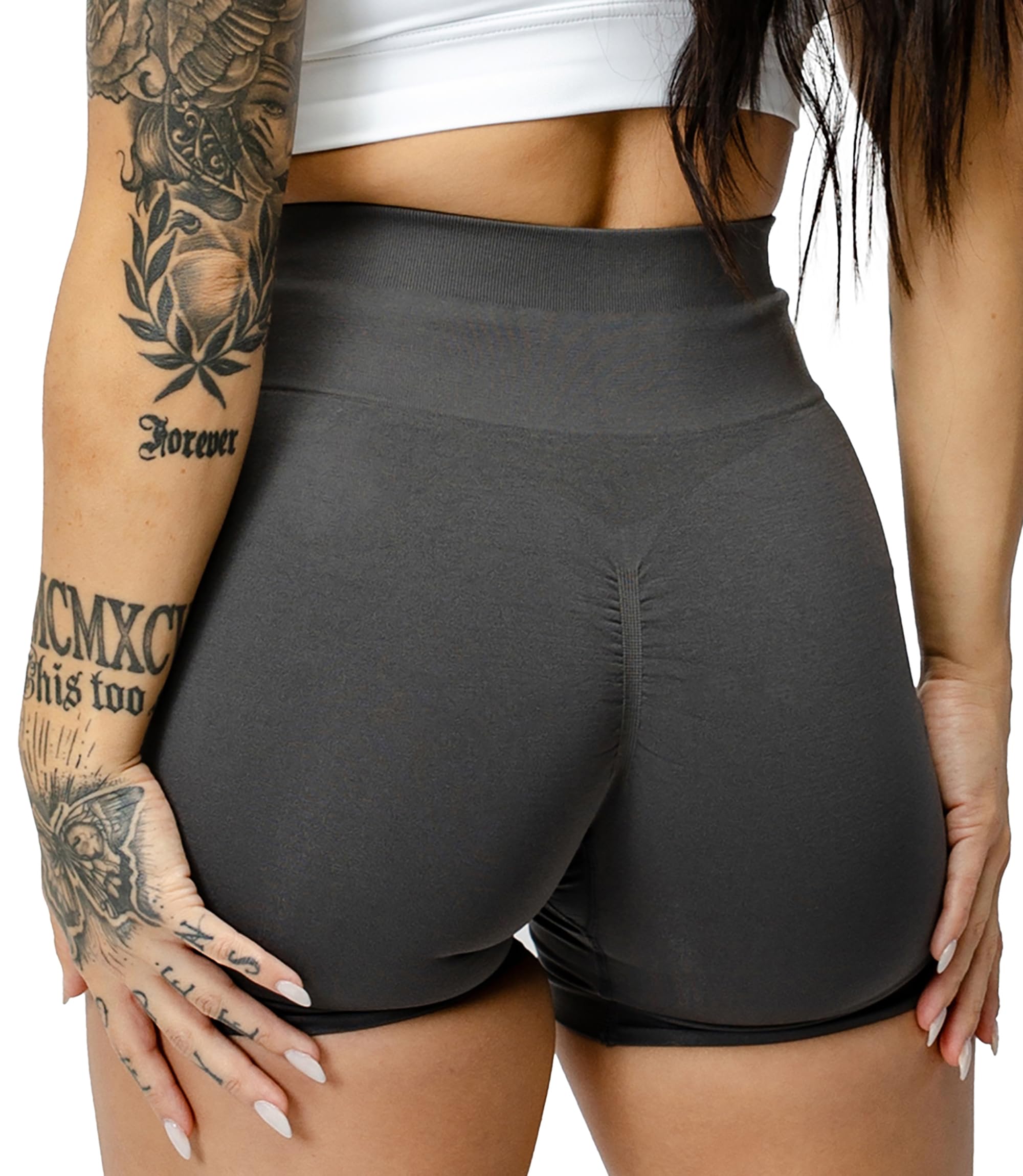Gymreapers Infinity Seamless Workout Shorts High Waist Biker Shorts for Women Athletic Gym Running Pilates Yoga Sport Short: Large Flat Gray