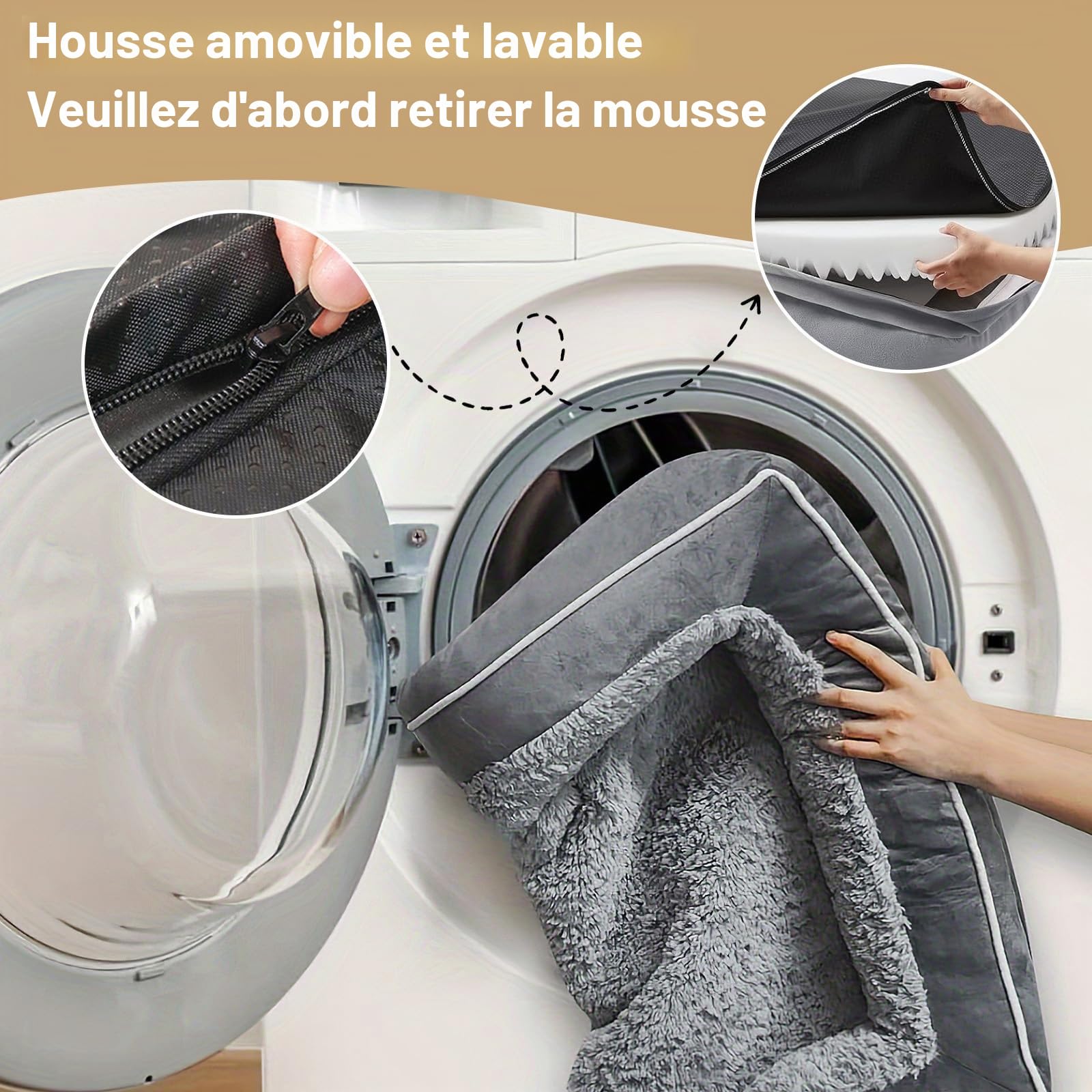 Lit Orthopédique Chien, Mousse mémoire, 107x76 cm, Lavable | Canapé chien avec rebord surélevé, doublure imperméable & antidérapant – coussin peluche moelleux pour grands chiens
