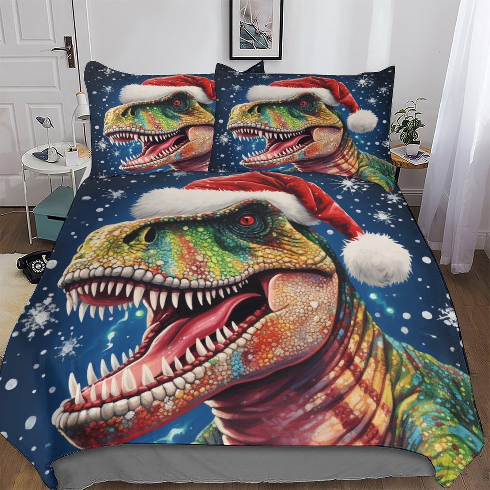 Dcccy Christmas Dinosaur Duvet Cover Set With Pillowcase Soft Microfiber Bedding Set Comforter Cover For Adults Kids Quilt Covers 3Pcs King(220X240cm)