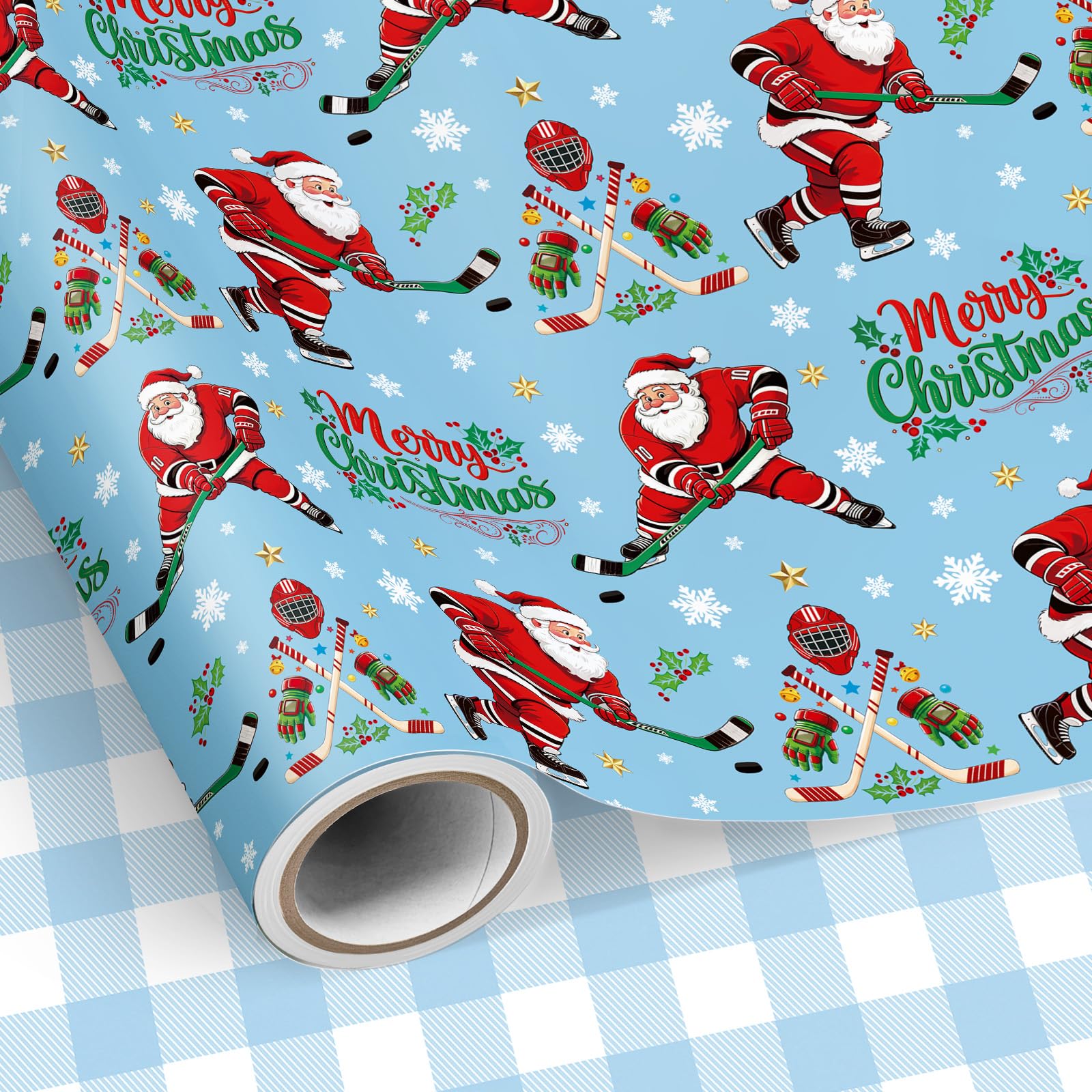 Neloheac Blue Christmas Santa Wrapping Paper Roll 43CM x 10M Reversible