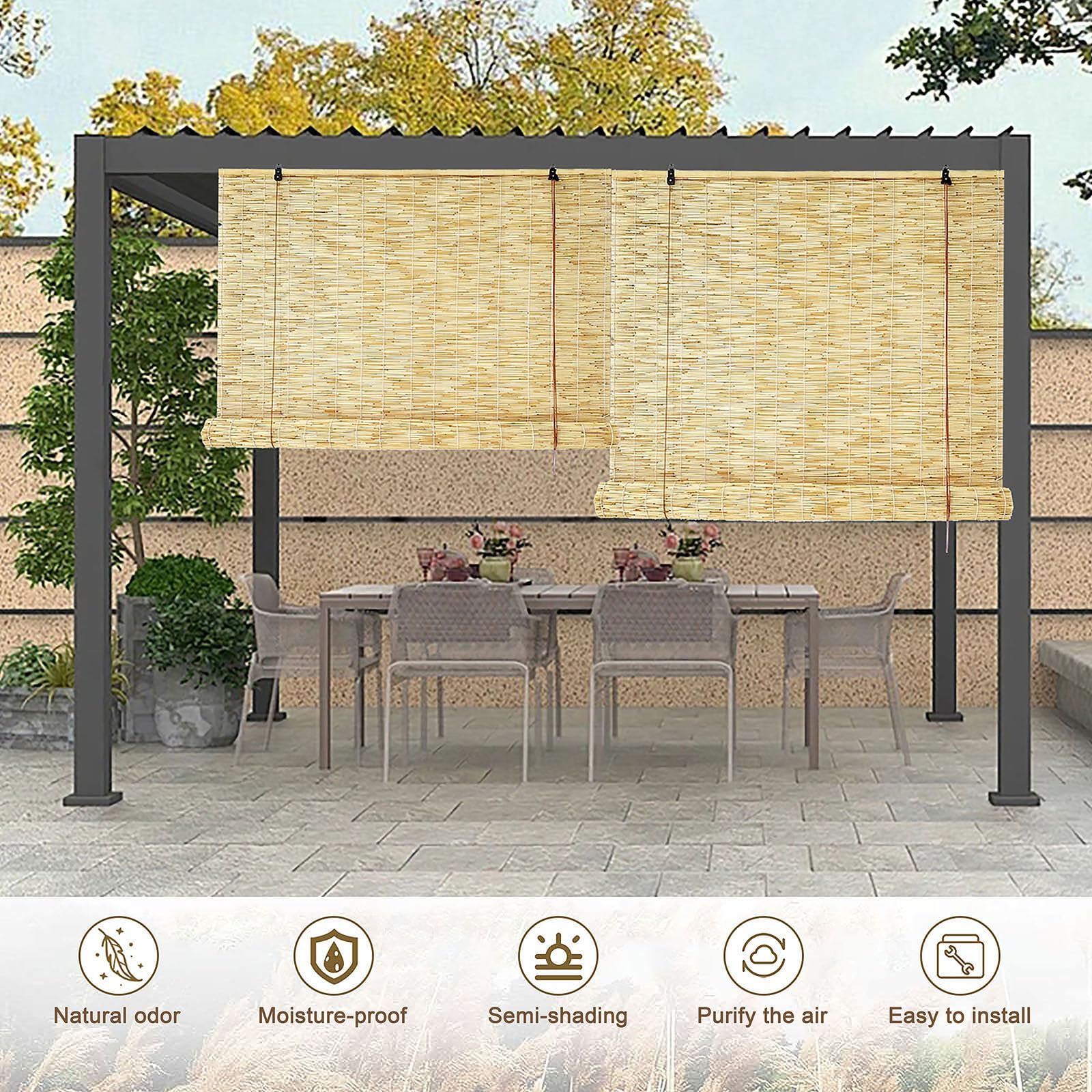 Amazon.de: Natrlicher Bambus-Sonnenschutz & Jalousien fr Fenster -  Rmische Outdoor-Schattierungen Atmungsaktiver Sonnenschutz fr Innen- und  Auenbereich Veranda & Terrasse - 40 B x 50 H cm, Elegantes