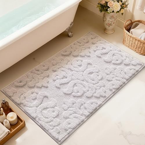 LUMI Alfombras de baño con parte trasera de goma antideslizante, microfibra ultra suave, lavable a máquina, elegantes alfombras de baño florales