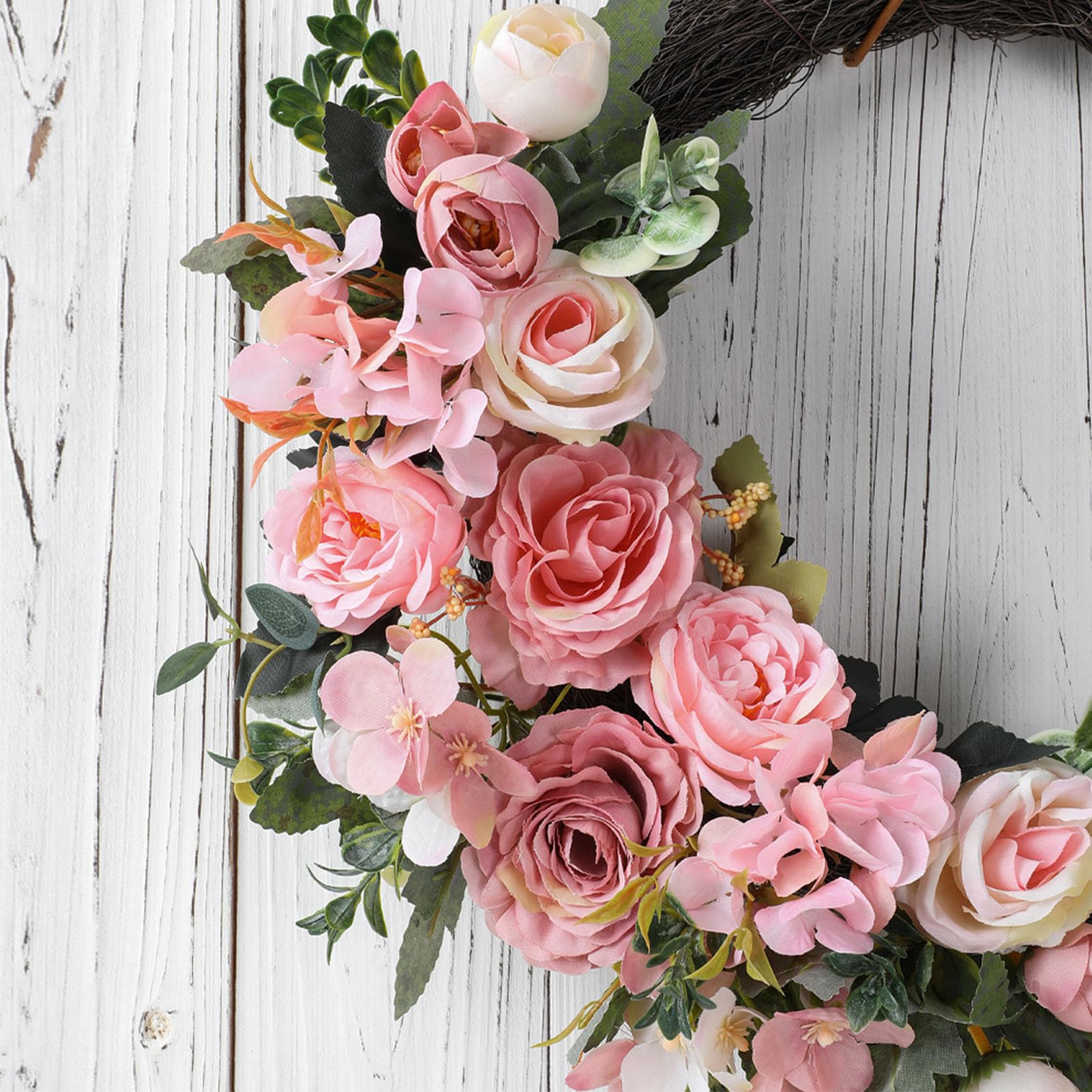 Ghirlanda Primaverile Artificiale con Fiori, Decorazione Primaverile Ed Estiva per Pasqua, Rose Rosa Realistiche, Decorazione da Appendere Alla Porta per Interni Ed Ester (Ghirlanda di rose