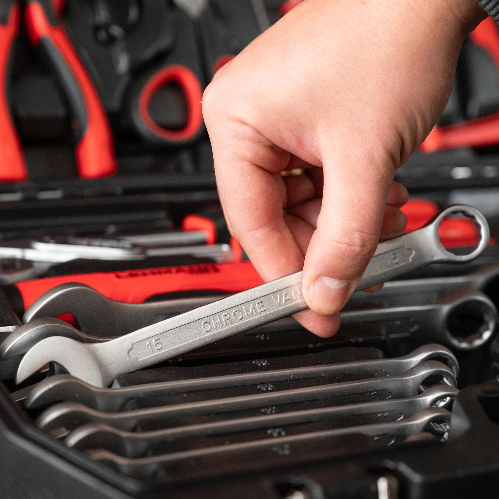 LEHMANN Cassetta Attrezzi 65 pezzi in C-RV - Valigetta con Maniglia per il Trasporto - Set Attrezzi da Lavoro con Chiavi, Martello e Pinze - Kit ideale per Officina, Casa e Fai-da-te