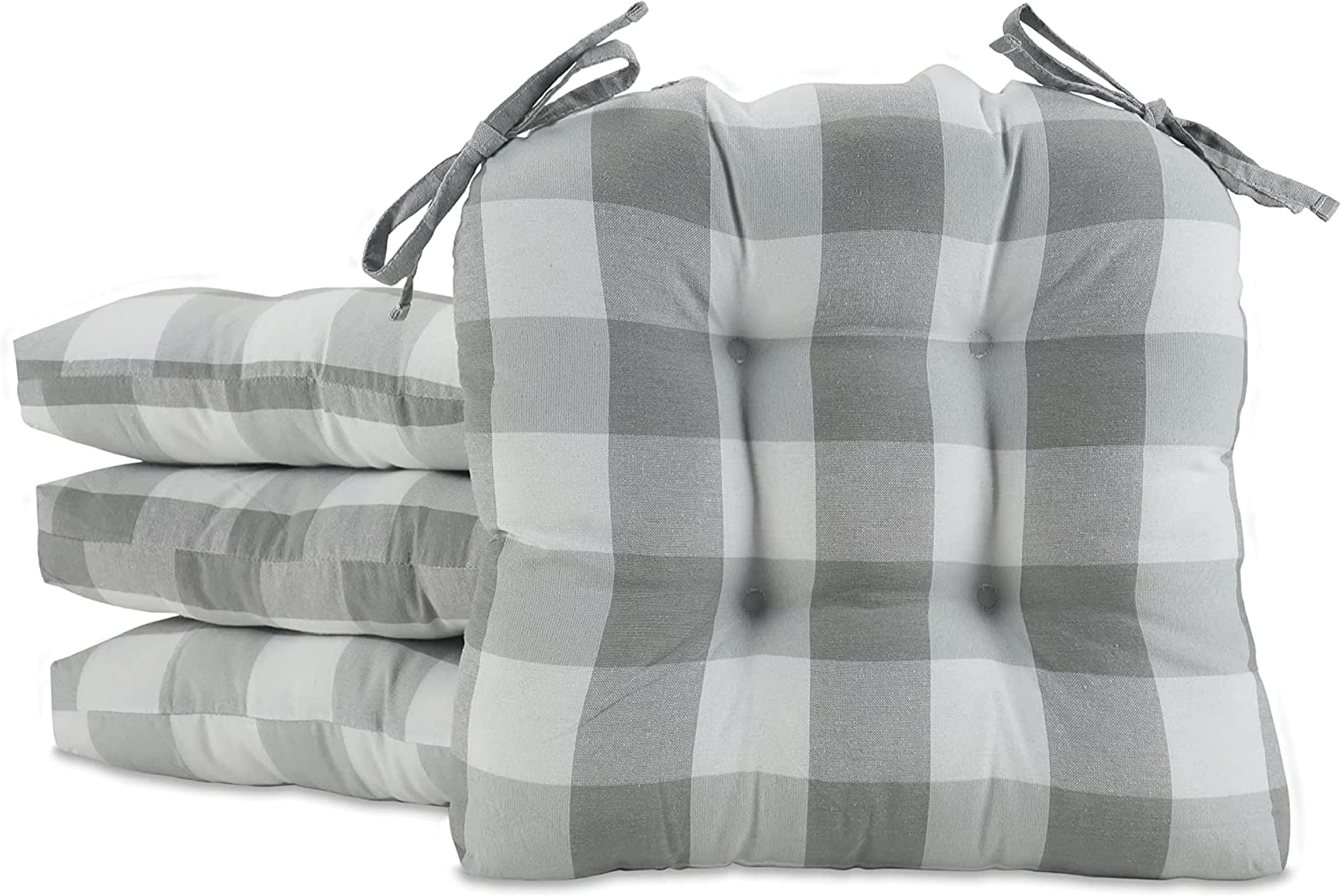 Arlee Home FashionsFiber Filled Premium Chair Pads - Chair Pads with Tiebacks –14” L X 15” W – Gray - Set of 4