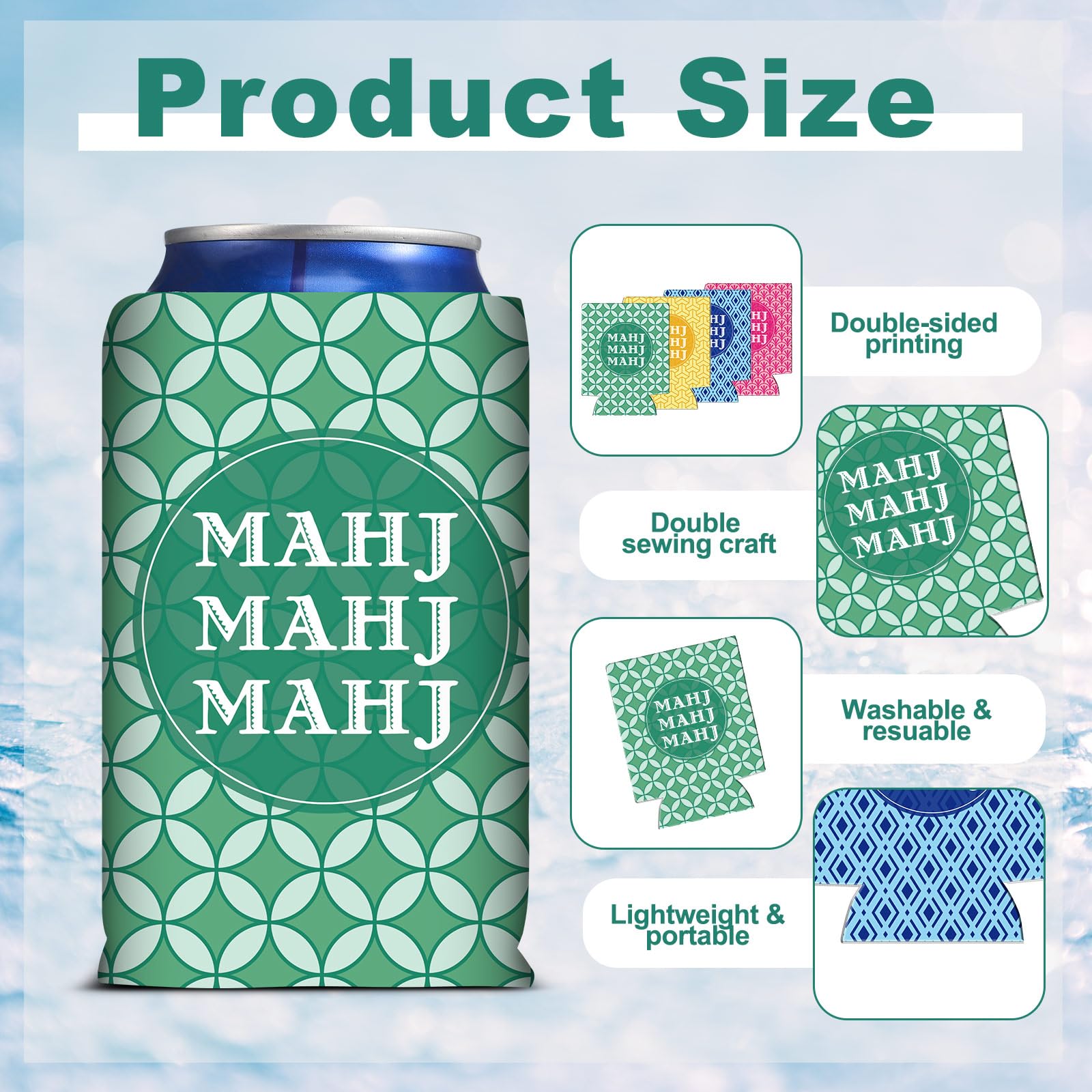 SiliFine 12 Pcs Mahjong Party Can Coolers Bulk Can Cooler Sleeves Insulated Neoprene Bottle Drink Holders Soft Cover Gifts Mahjong Party Decorations Supplies for Soda Beverage Women Men
