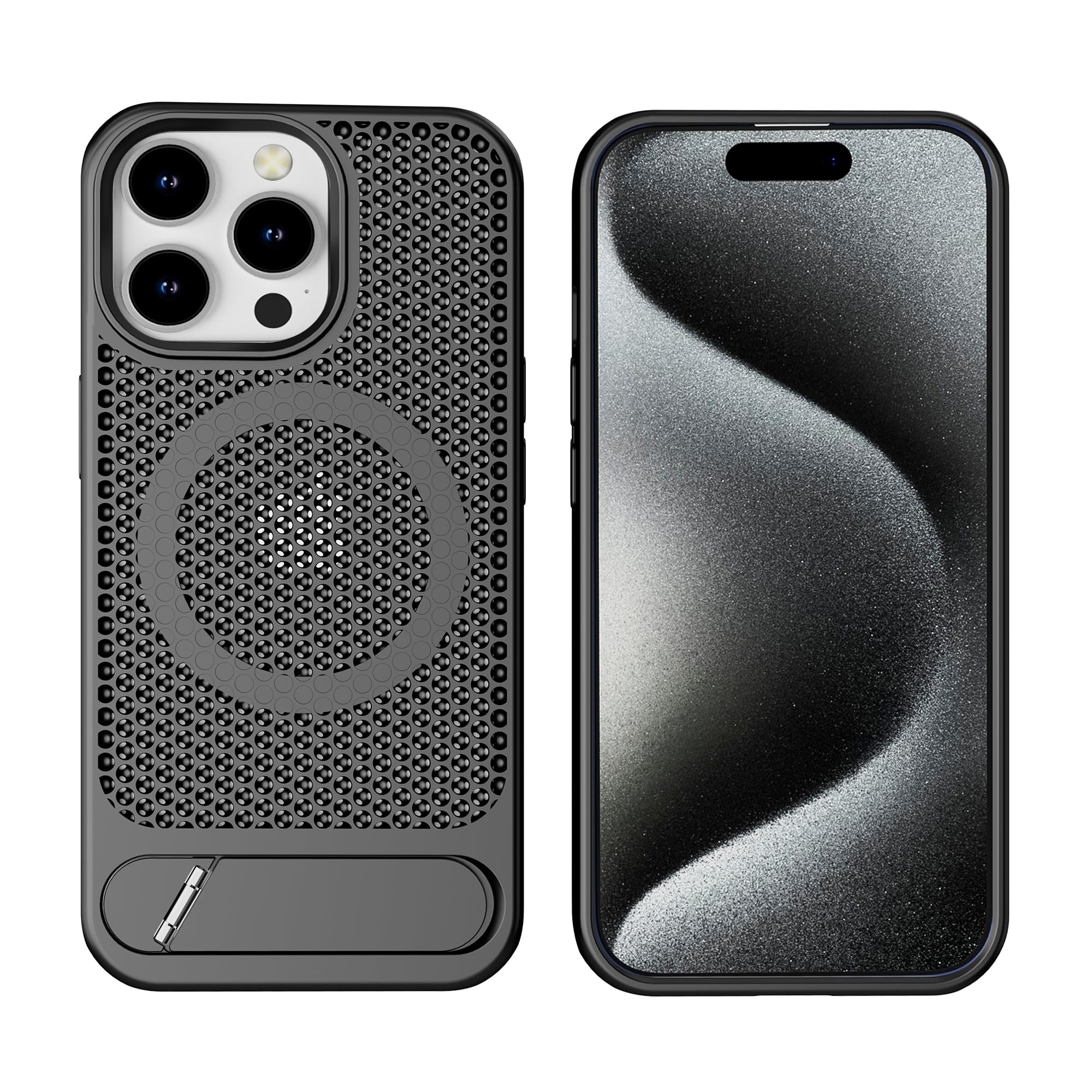 amazon basics Vanguard Laser Cut mesh case Compatible with iPhone 15 Pro | Supports Magnetic and Wireless Charging - Bla