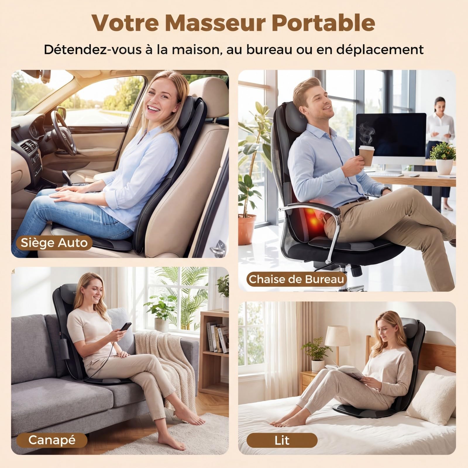 GOPLUS Siege Massant Shiatsu avec Chaleur, Siège de Massage avec 4 Nœuds de Pétrissage et Vibration 3 Niveaux, Masseur Cervical et Dorsal, Pétrissage Profond&Vibrations, pour Maison&Bureau