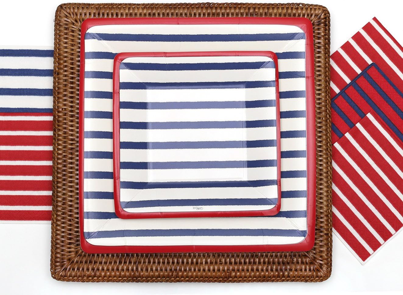 Entertaining with Caspari Cocktail Napkin, Bretagne Red/Blue, 20-Pack Entertaining with Caspari Cocktail Napkin, Bretagne Red/Blue, 20-Pack