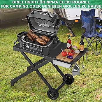 Denmay Grill Stand For Weber Q100/Q200/Q300 Series, Enders Urban, Ninja Woodfire Grill, Burnhard Wayne & More; Black Metal & Plastic; 2 Swivel Wheels; Portable; 77cm D X 45cm W X 61cm H