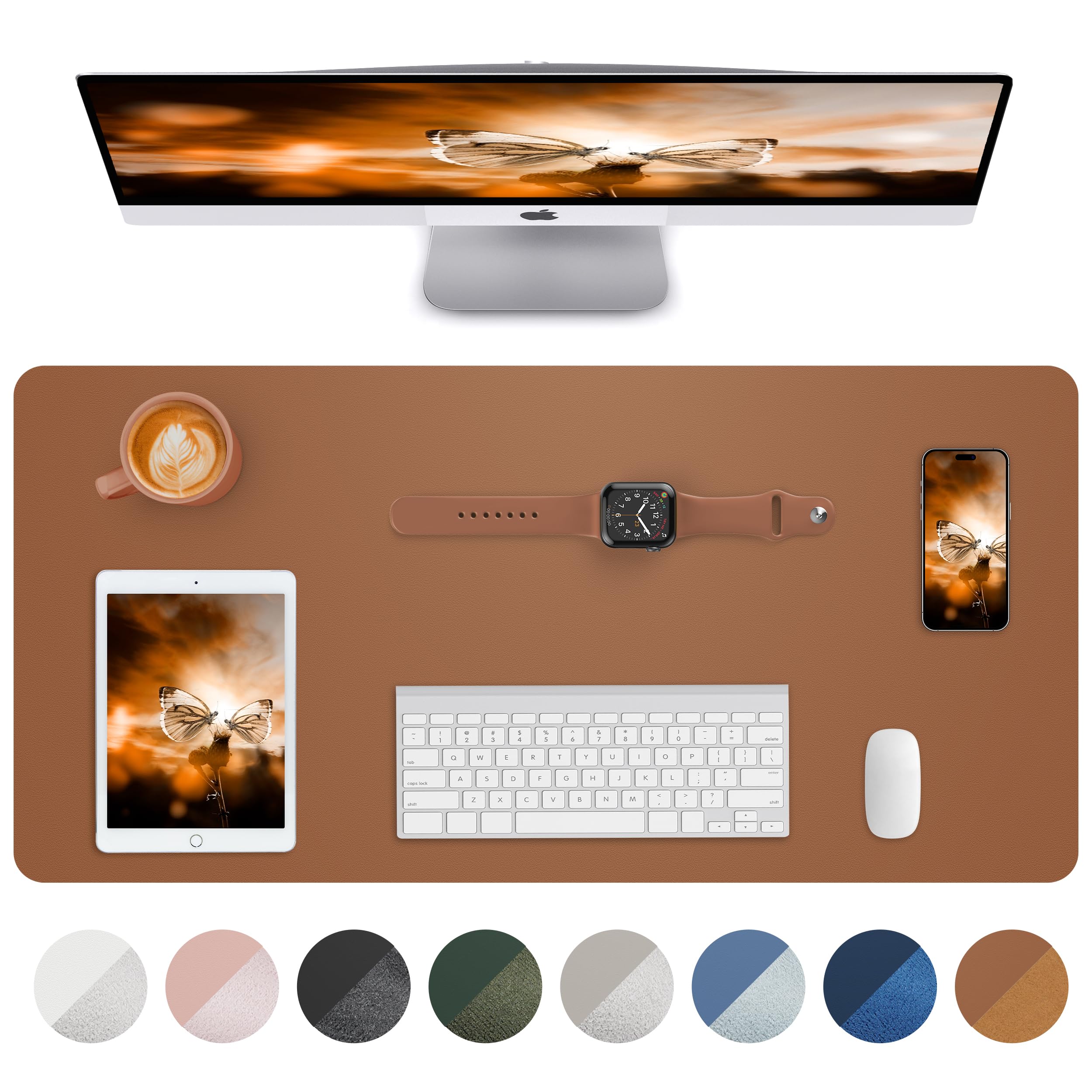 AFIING Leather Desk Mat, 60 x 35 cm, Waterproof Desk Pad Protector, Non-Slip PU Leather Mouse Mat, Soft Writing Surface for Office, Home & Study (Brown) — image 1