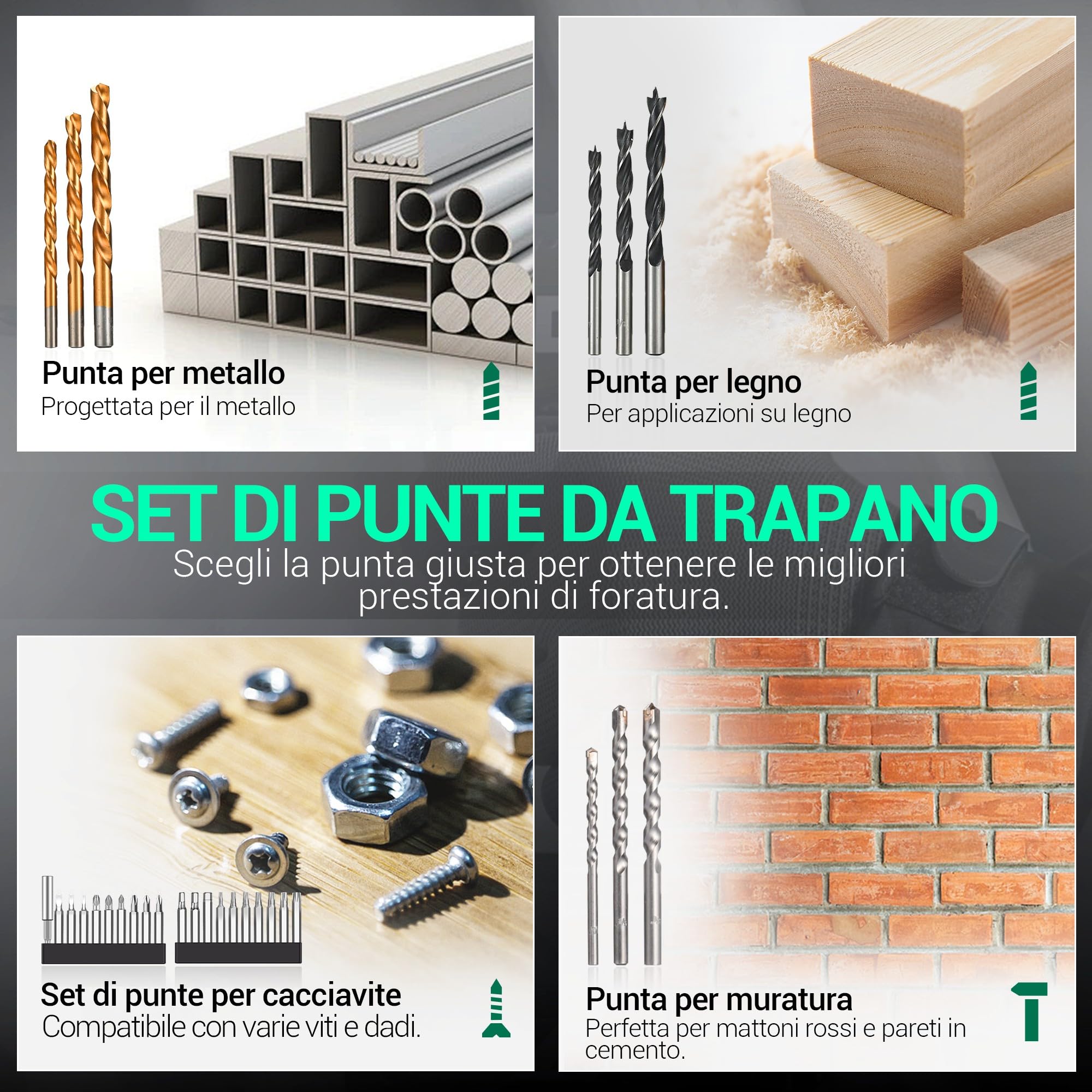 DCA Trapano a percussione a batteria 20V, 40 Nm, mandrino autoserrante da 13mm, 22500 colpi/min, 2 velocità variabili, 18+1+1, trapano a percussione con 14 punte per muratura, metallo e legno