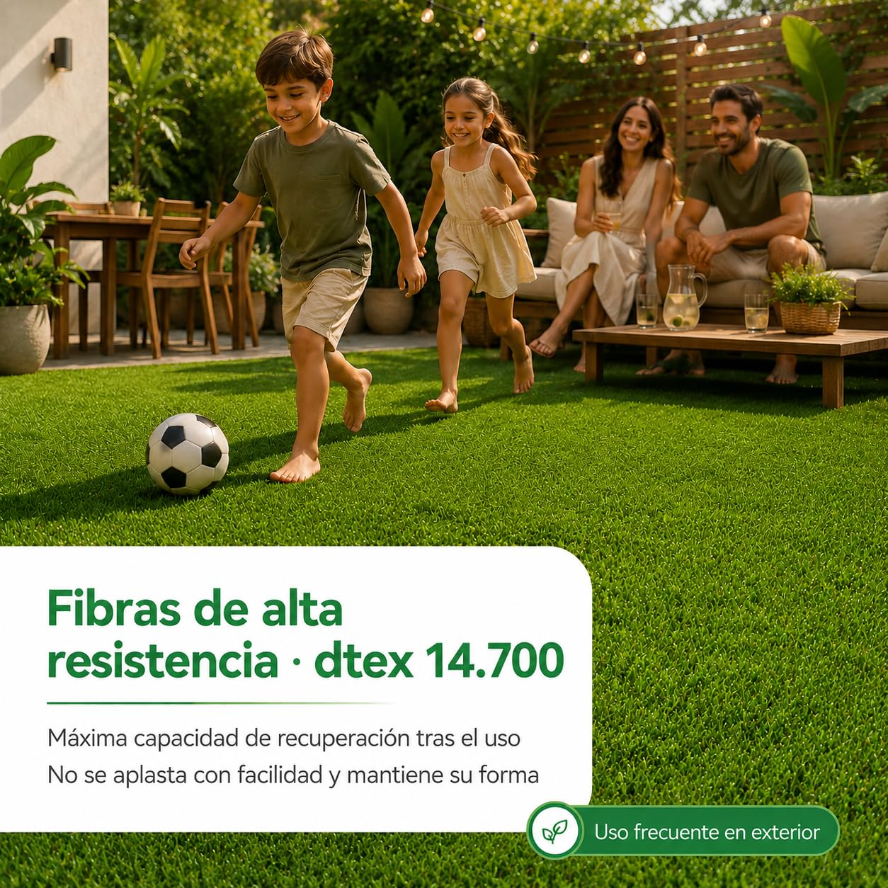 Césped Artificial KENIA 40 mm - Realismo, Durabilidad y Confort para Jardines y Terrazas - 14.700 DTEX - Drenaje de 800 l/h/m² - Rollo 2x5 Metros