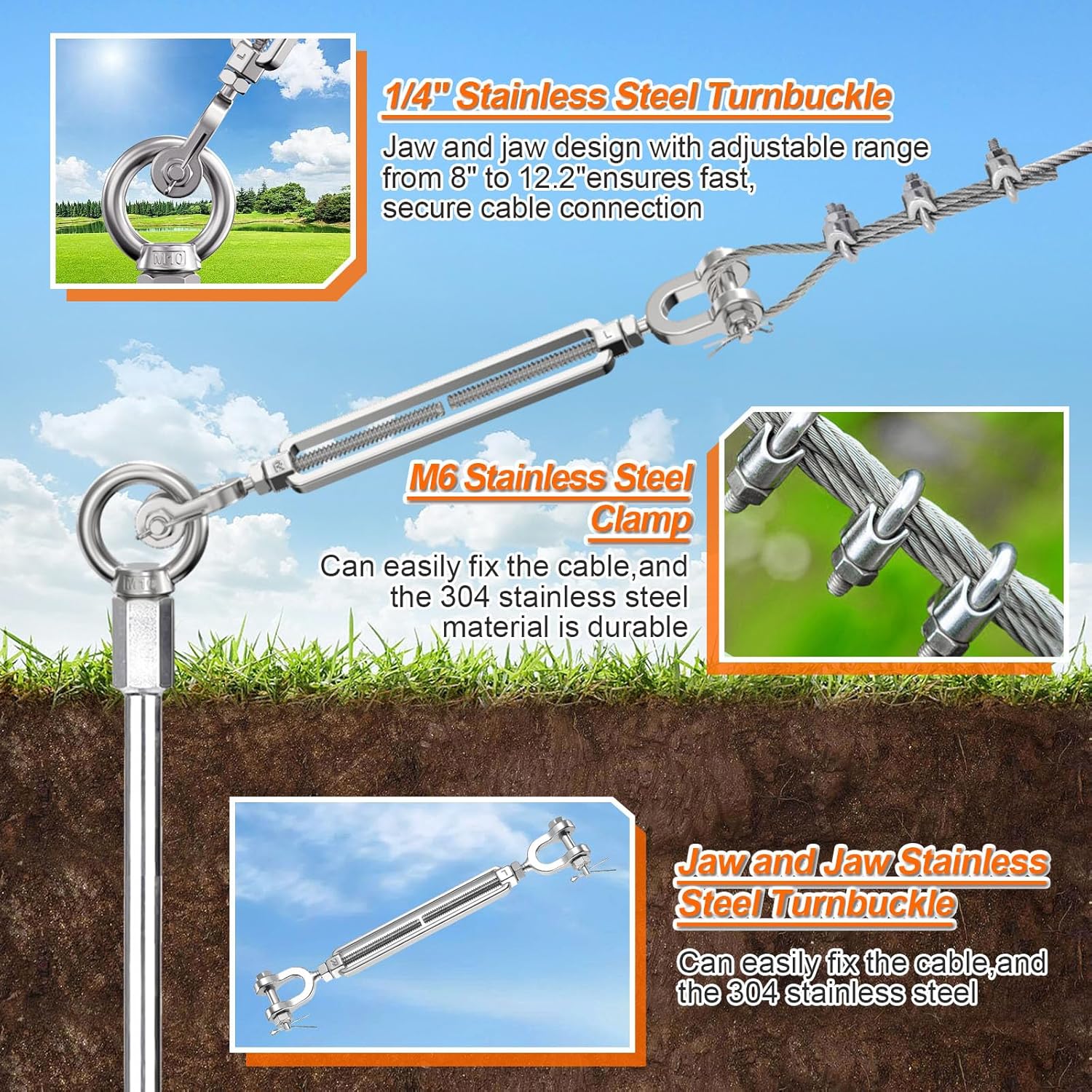 4Pcs 30" Ground Anchors Shed Anchors Kit with 3/16" 75FT Galvanized Cable & 304 SS Turnbuckles, Heavy Duty 12mm Solid Steel Earth Anchors, 3" Spiral Blade, Fully Welded for Sheds Mobile Home Carports