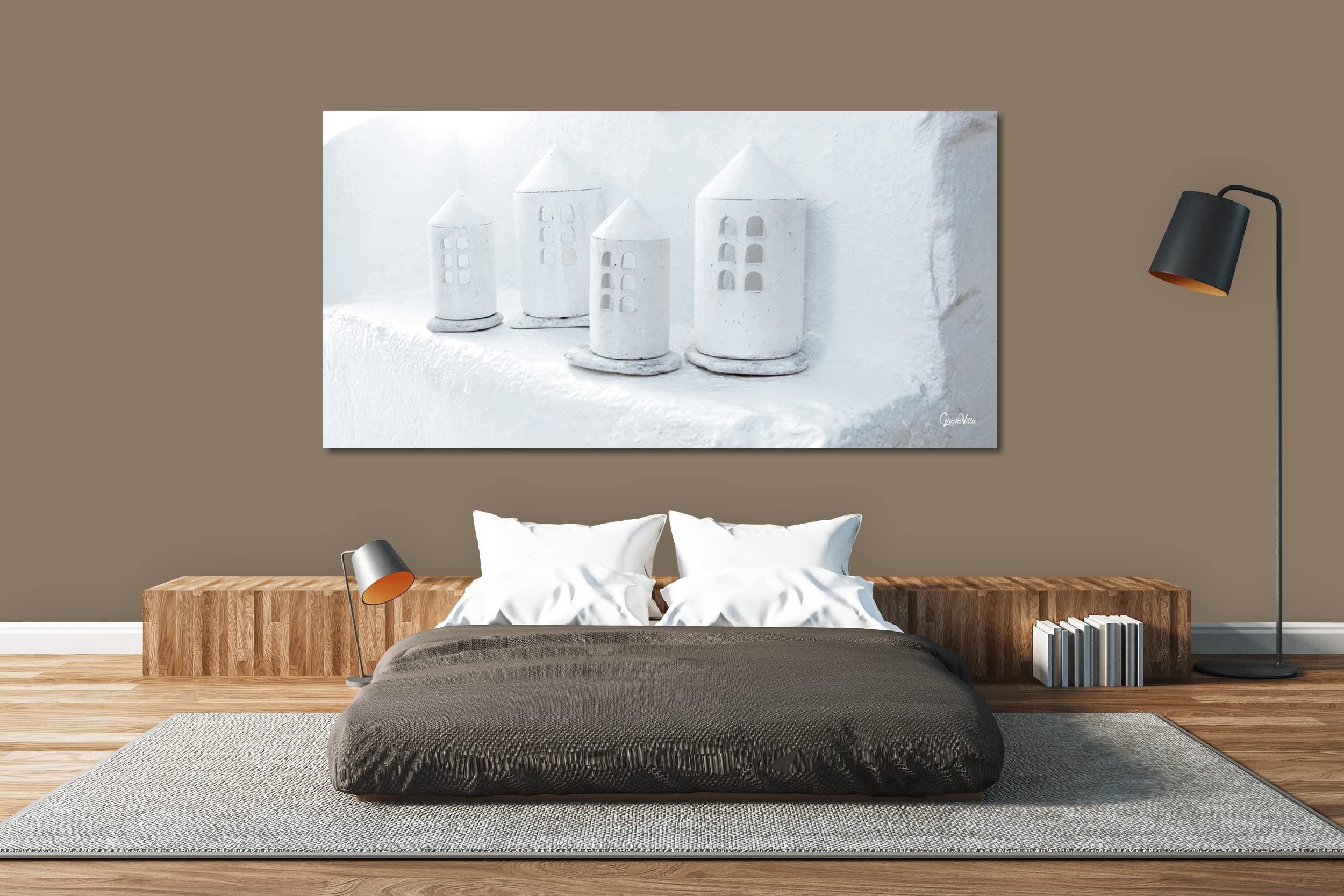Glücksvilla - Weiß 2 (Acrylglas-Bild 5 mm, 120 x 60 cm) | div. Maße - aus DE - Kunstdruck Deko Wandbild quer - Griechenland Kykladen Mykonos Laternen Deko