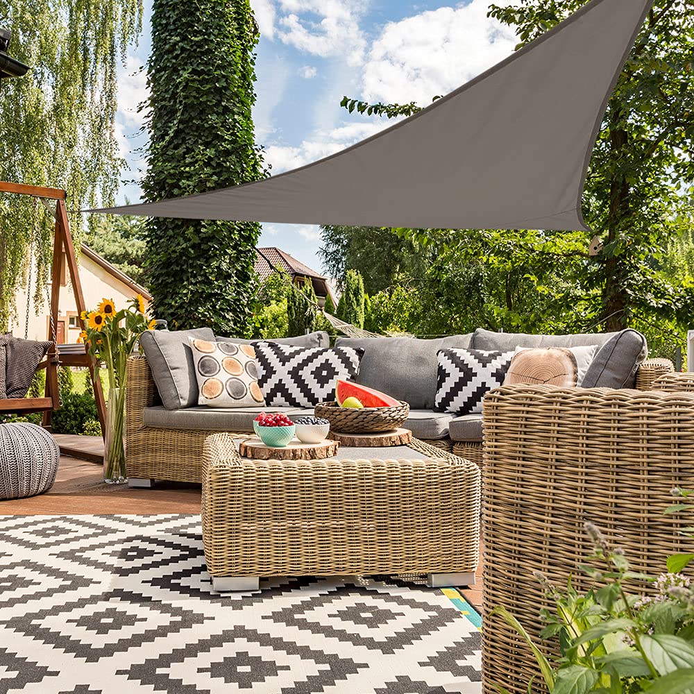 AKTIVE Dreieckiges Sonnensegel 360x360x360 cm Grau für Terrasse, Garten oder Außenterrasse, 160 g/m² Polyester, langlebig, Sonnenschutz, Befestigungsseile inklusive und einfache Montage (53906)