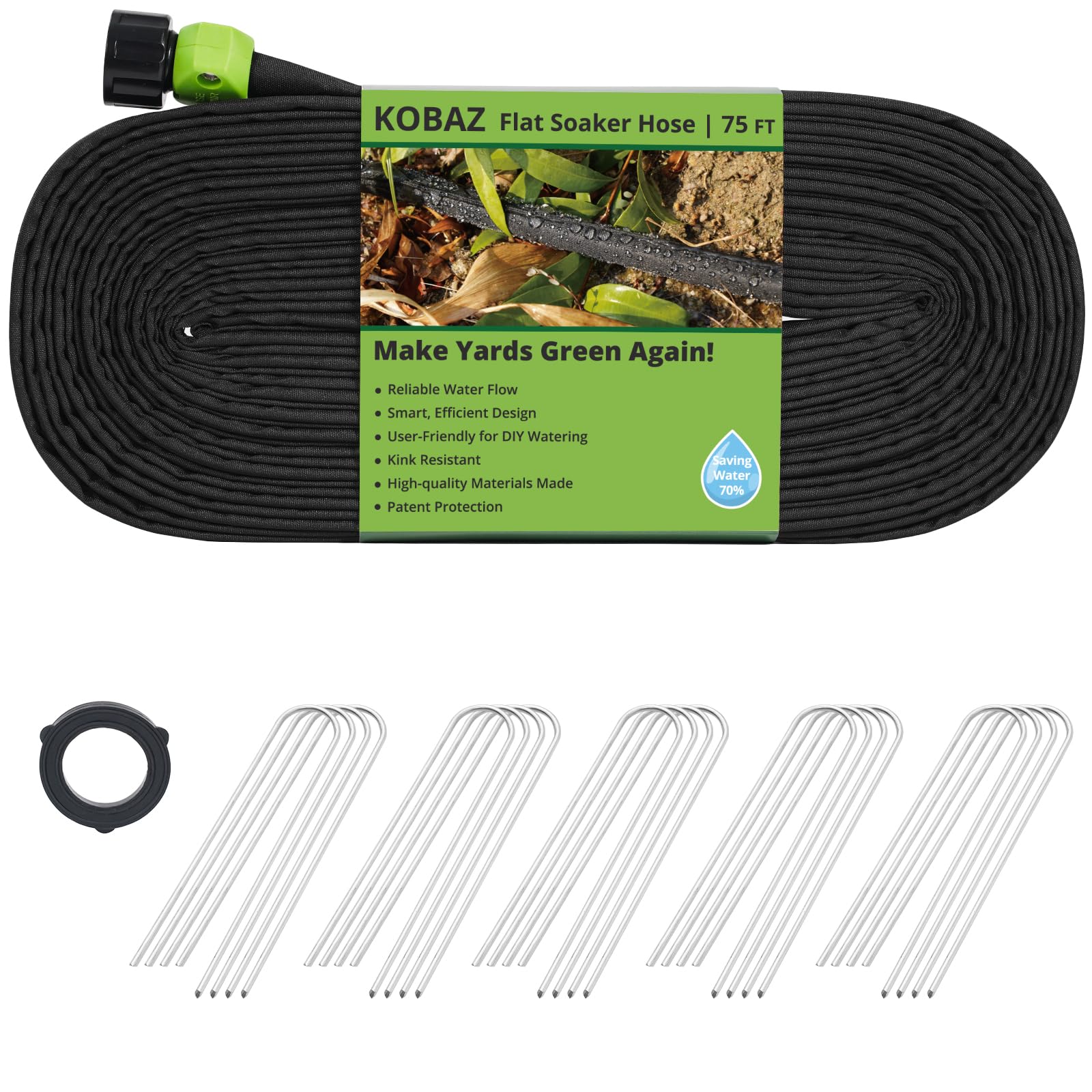 Photo 1 of Flat Soaker Hose 75 FT, Drip Soaker Hose for Vegetable Gardening, Irrigation System Kit for Lawn Flowers Watering, Save 80% Water
