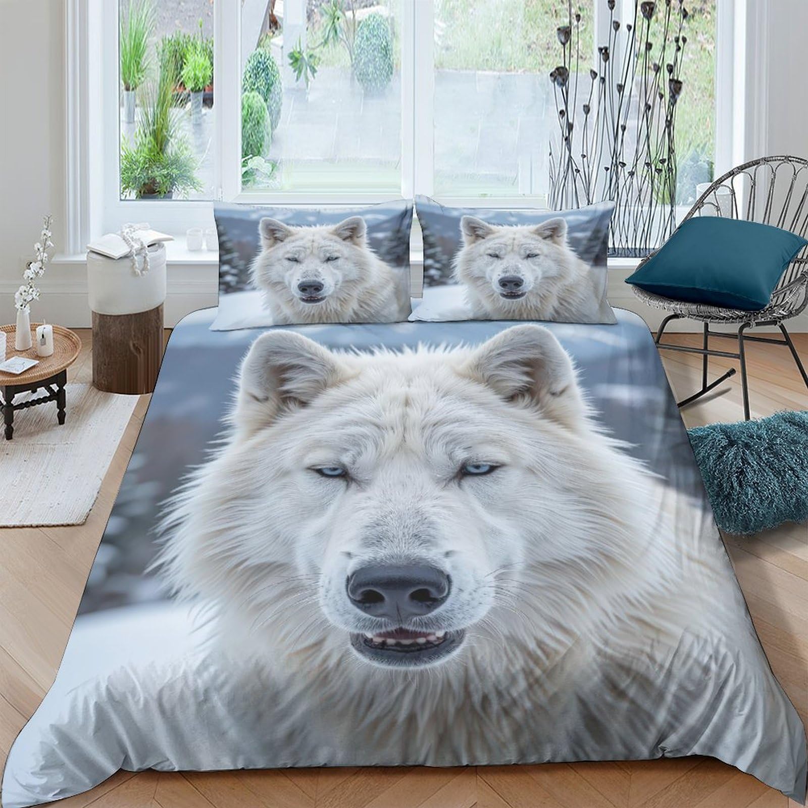 Ctjqhvkz Style-1 3D Printed White Wolf Fitted Sheet Microfiber Soft Breathable Arctic Wolf Mattress Cover For Bedroom Dorm Decor Single（135X200cm）