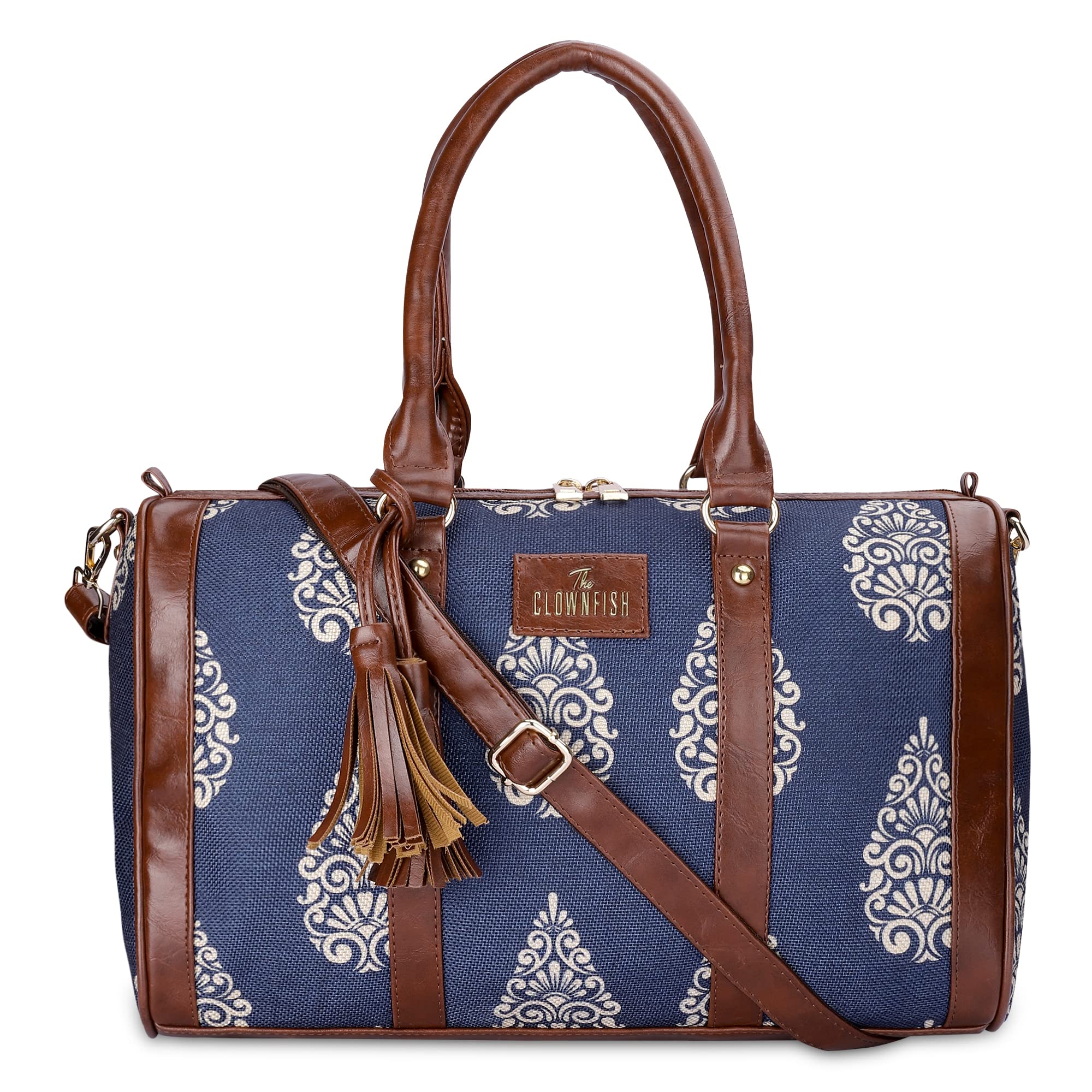 THE CLOWNFISH Lorna Printed Handicraft Fabric & Faux Leather Handbag Sling Bag for Women Office Bag Ladies Shoulder Bag Tote For Women College Girls (Navy Blue-Design) (B0BL18YQBD) Amazon Price History, Amazon Price Tracker