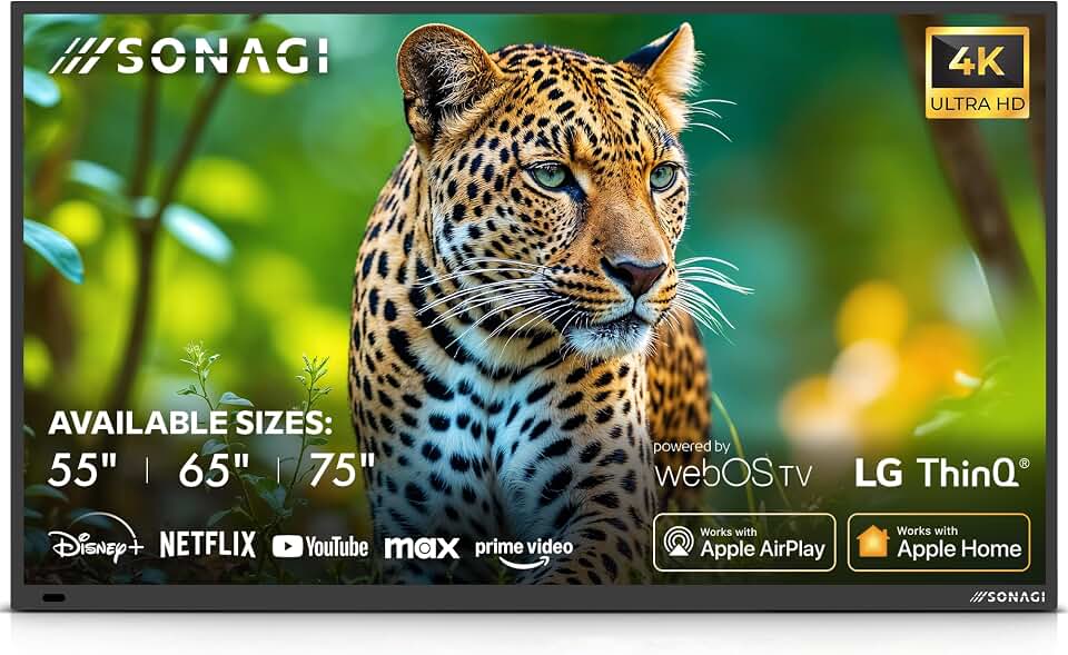 SONAGI Helios 75" Full Sun Outdoor TV,4K UHD Smart TV, 1000 Nit Anti-Glare