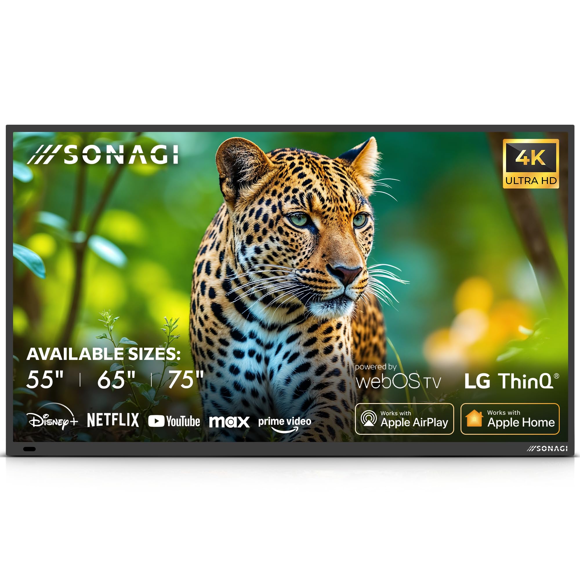 SONAGI Helios 75" Full Sun Outdoor TV,4K UHD Smart TV, 1000 Nit Anti-Glare | Weatherproof outdoor TV with IP65 protection by LG webOS with Wi-Fi, Bluetooth, streaming apps, and voice control