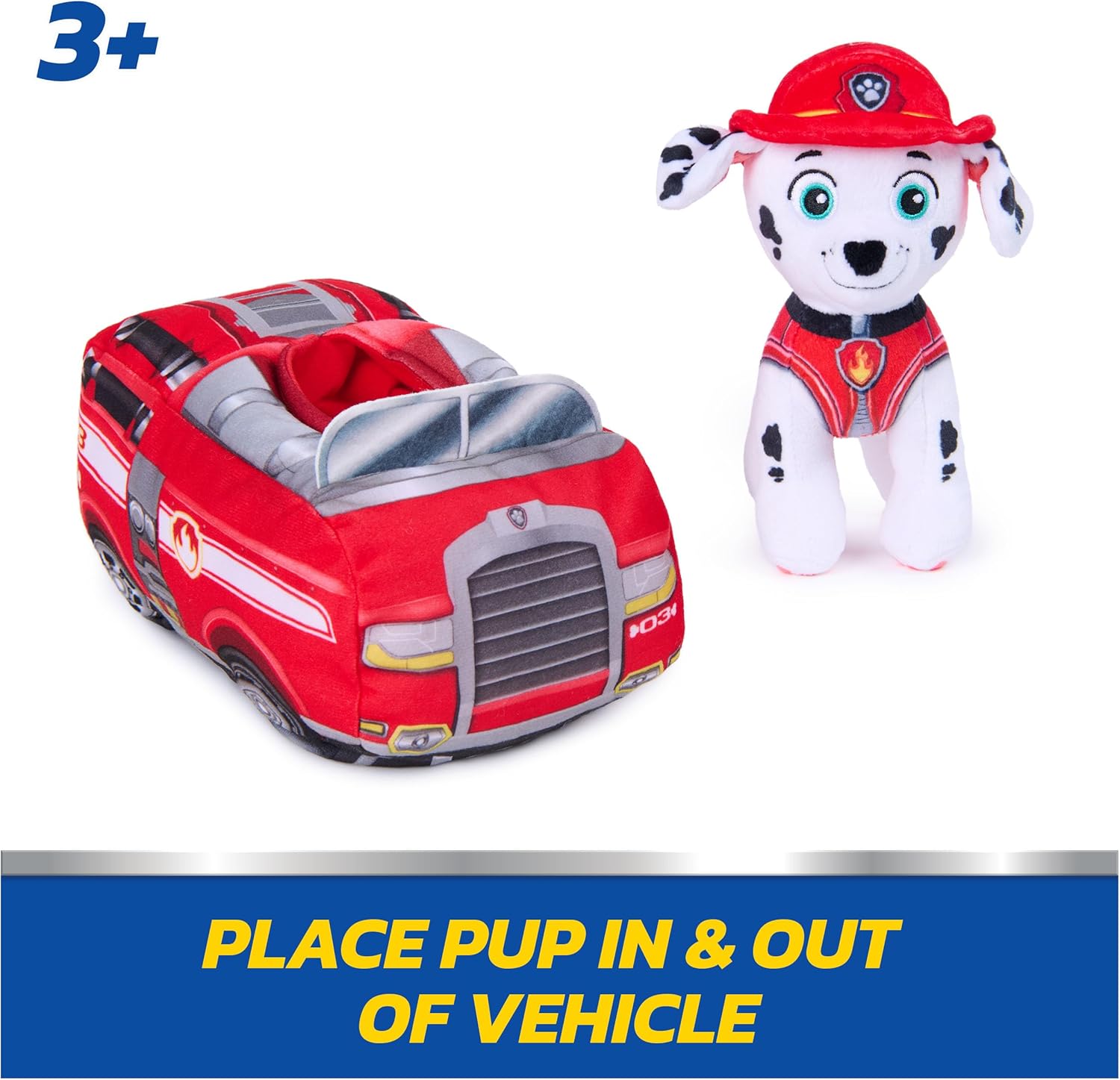 Paw Patrol Marshall 2-in-1 Vehicle Plush, 6-Inch Stuffed Animal with 8-Inch Plush Toy Firetruck, Kids Toys for Boys and Girls Ages 3 and Up