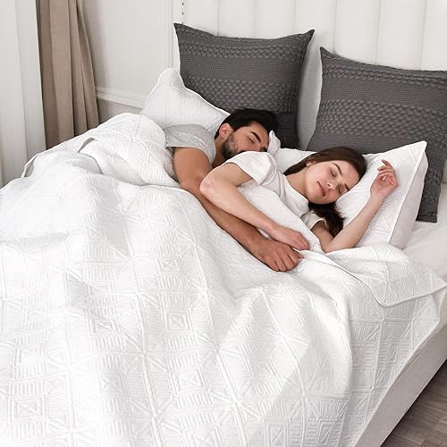 Miniatura 9 de PHF Juego de edredón ligero tamaño individual, 2 piezas, colcha ultrasónica ultra suave, patrón geométrico cuadrado, colcha de cama de 68 x 86