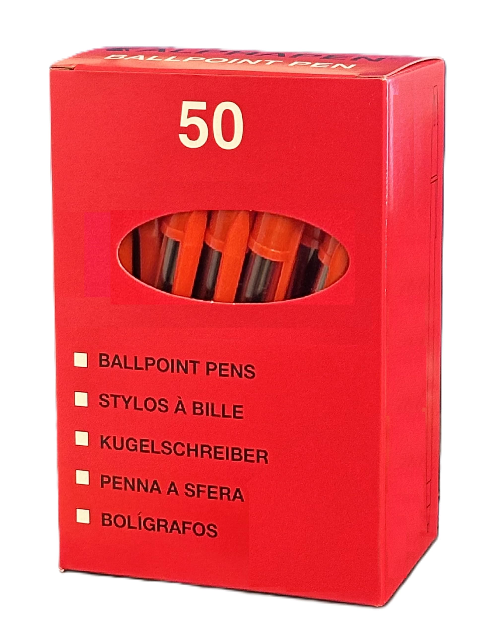 ARTH Pens Red Ink Biro Ballpoint Multipack Box Of 50 Pens