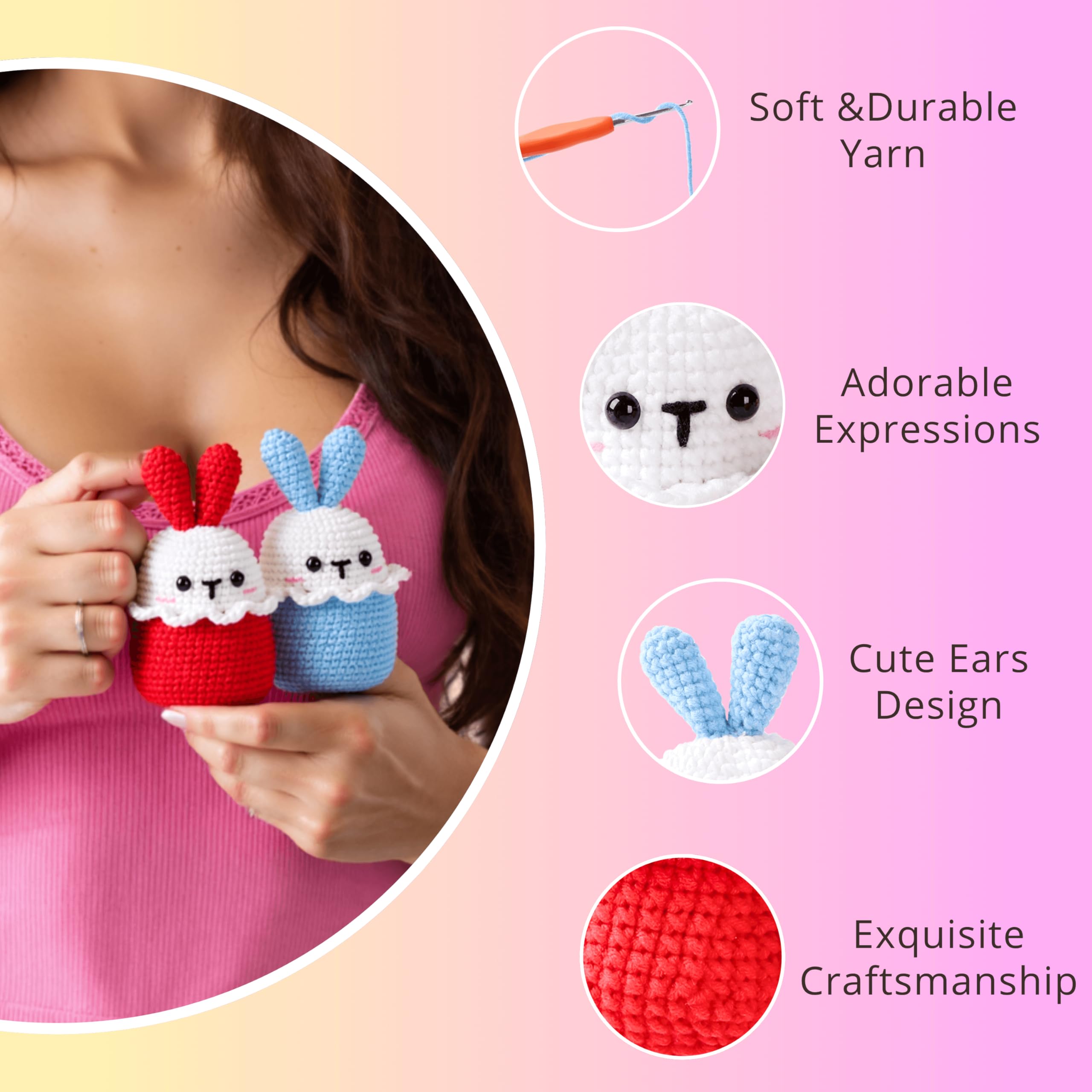 CSWCS Kit de ganchillo para principiantes, kit de ganchillo fácil de principiantes para adultos y niños, regalos de manualidades de amigurumis con hilo, gancho y tutorial de video, suministros de