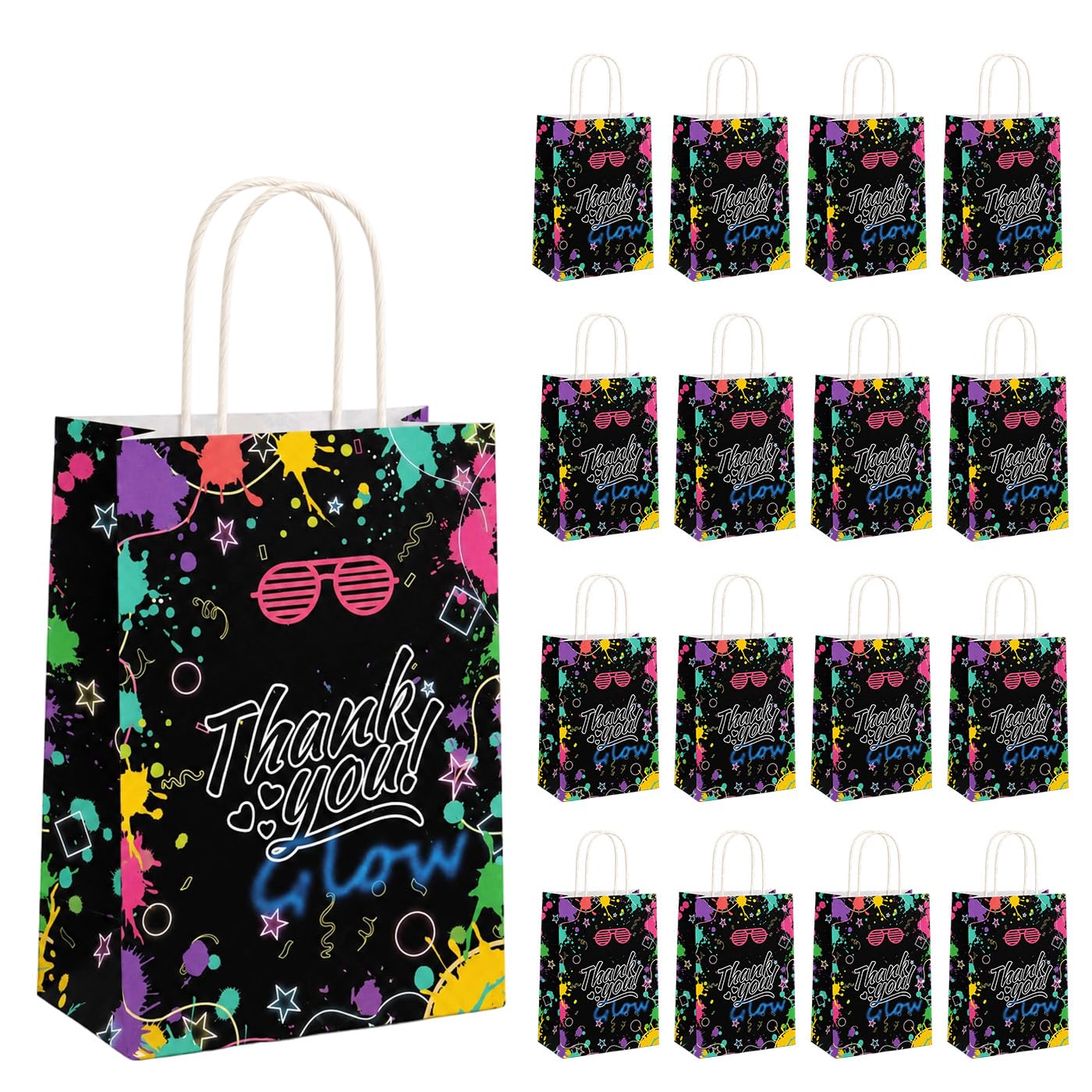 Wznnlt 16Pcs Neon Party Bags Glow in the Dark Favour bags with Handles