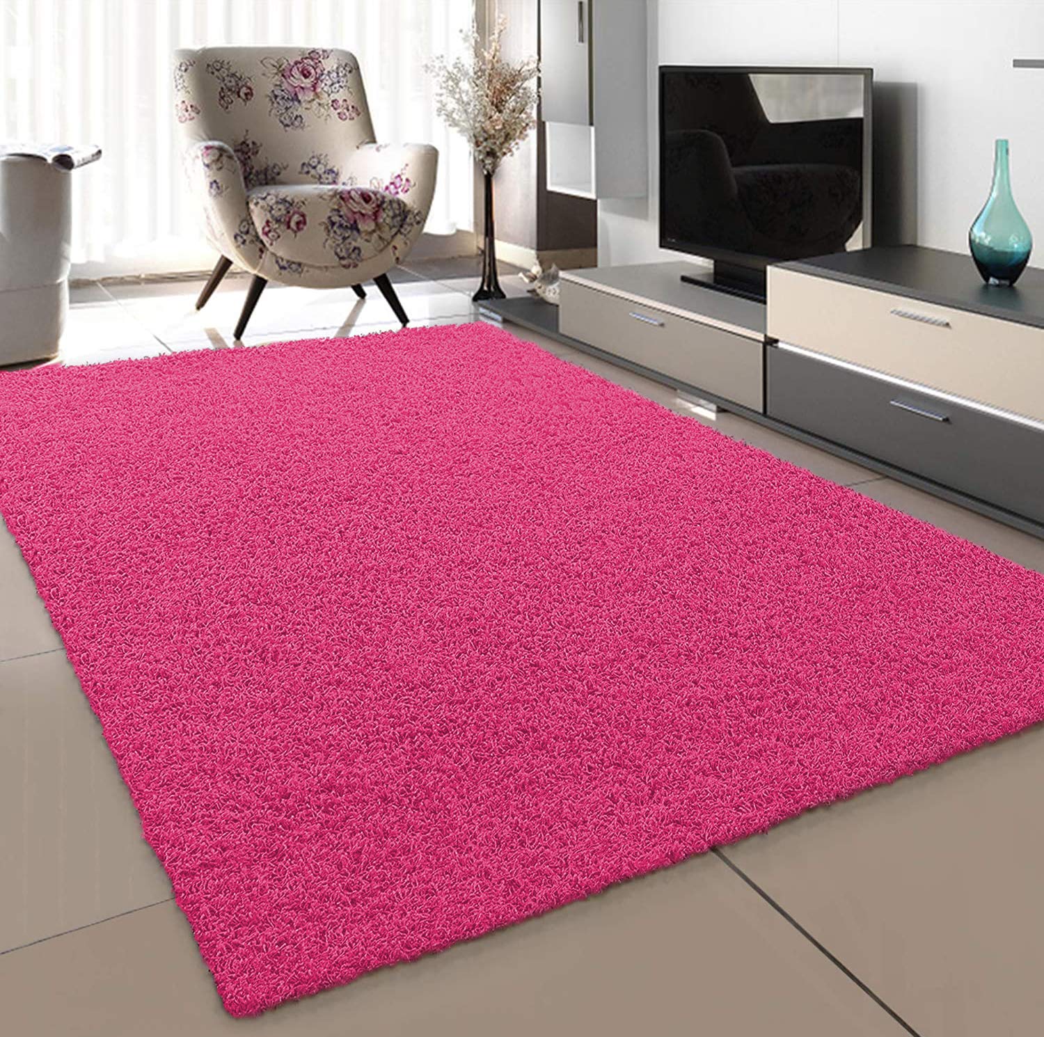 SANAT Teppich Wohnzimmer - Rosa Hochflor Langflor Teppiche Modern, Größe: 80x250 cm