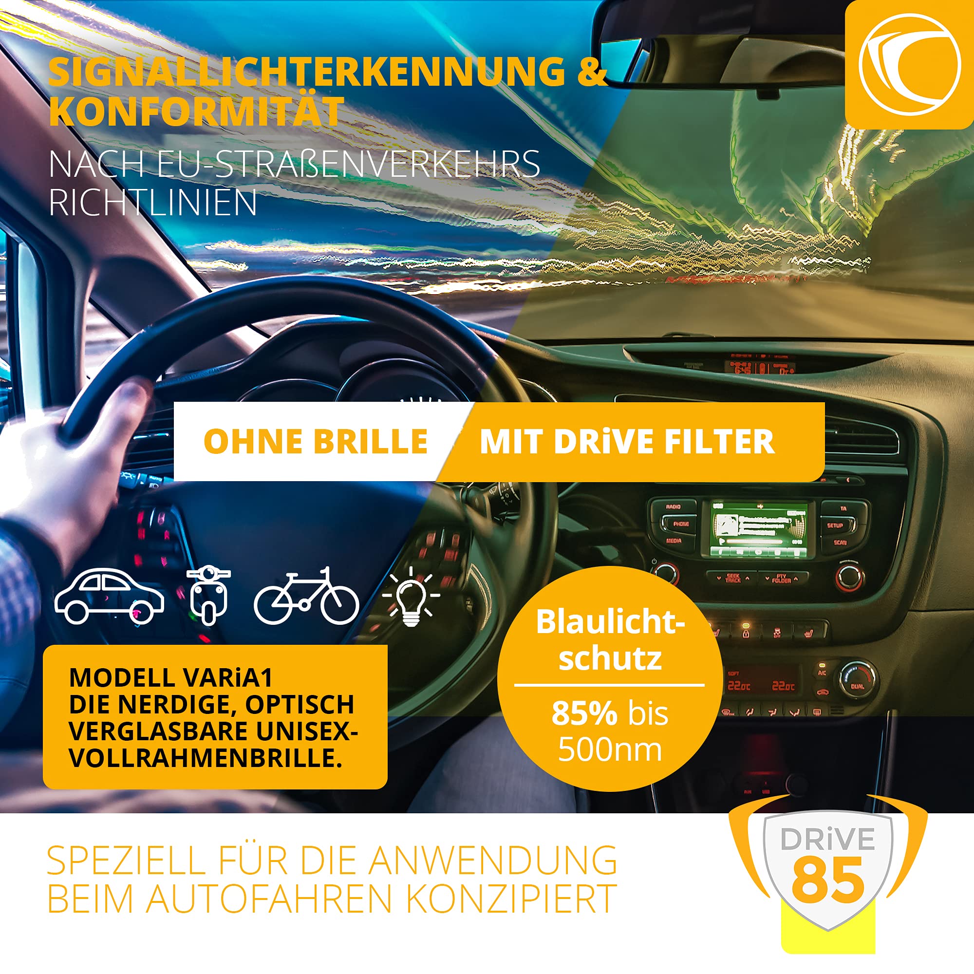 PRiSMA VARiA 1 - okulary z filtrem przednim DRiVE85 z niebieskim światłem - kierowcy - bluelightprotect - VA1923D