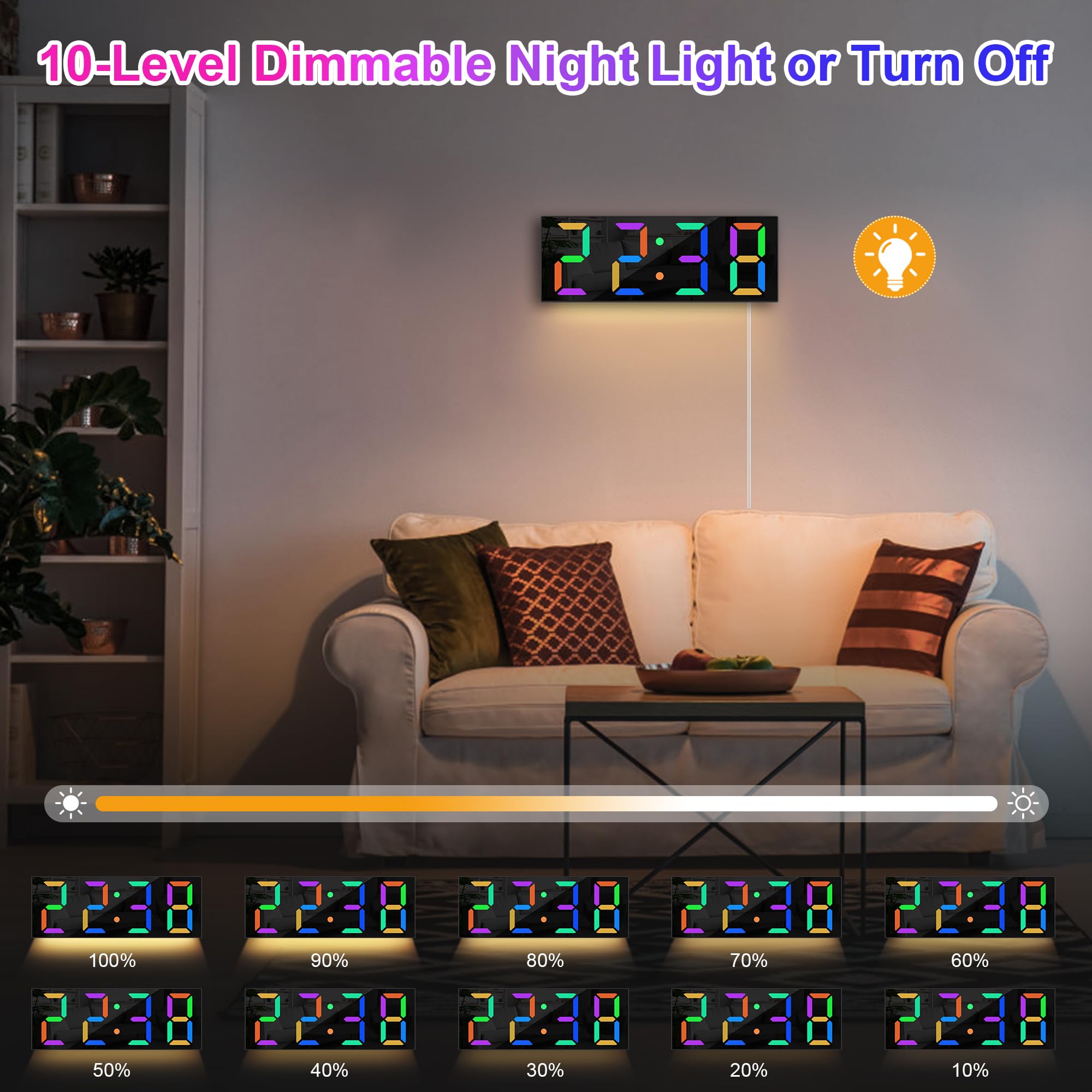 Sukeen Digital Wall Clock With Night Light, 12" Wall Clock, Large Digital Clock Wall with Remote Control, 8 Colors Digits - Image 4
