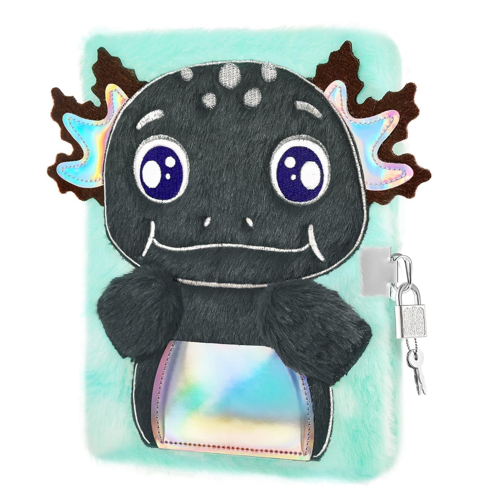 WERNNSAI Diary with Lock for Children Boys A5 Axolotl Plush Notebook for Writing Drawing Birthday Christmas Gift for Boys Children