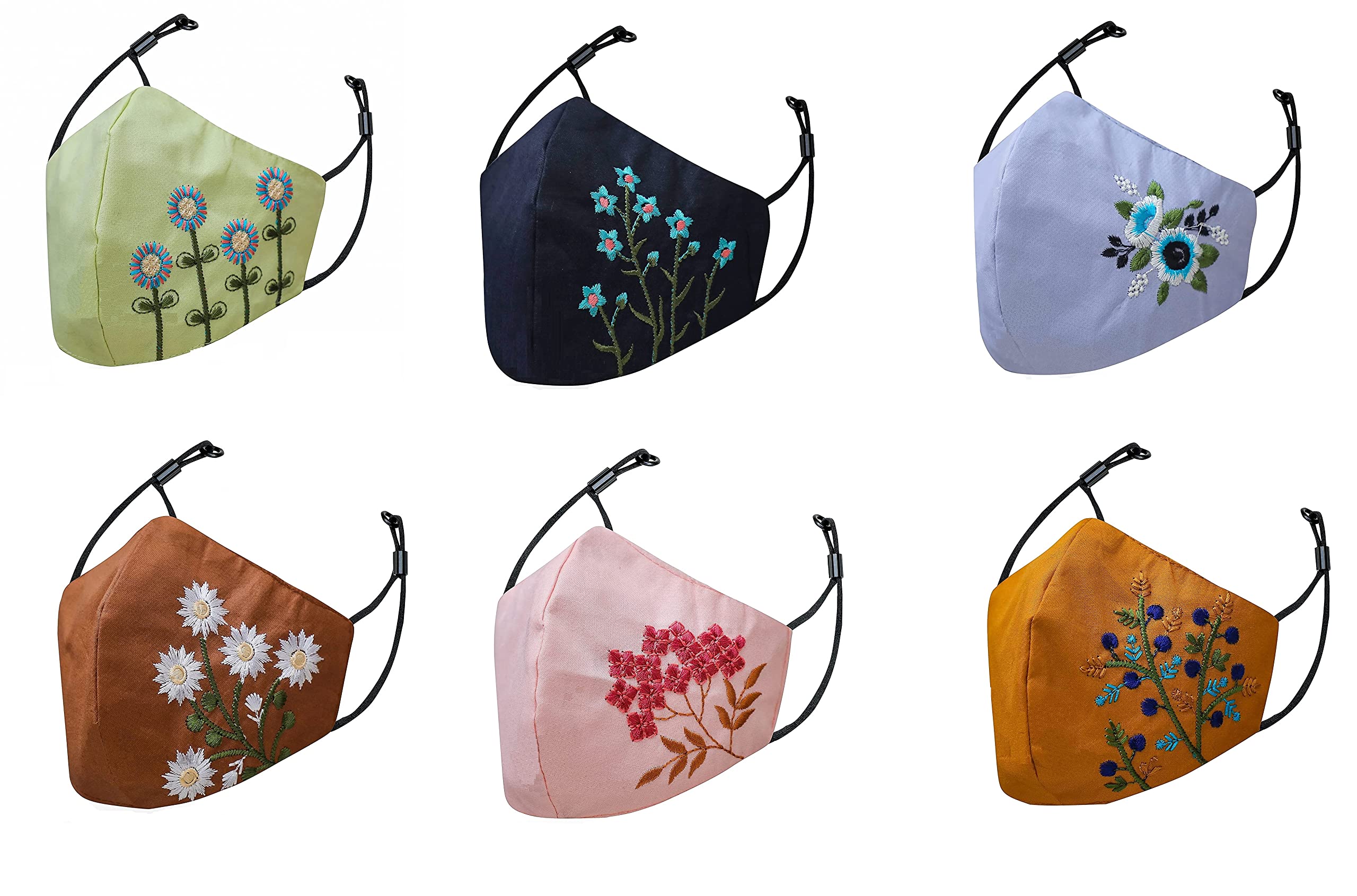Sajani Cotton Cloth Embroidery Face Mask / Fashionable & Reusable Mask For Women / Face Protective Adjustable Mask ( Multi print ) (12)-image-17