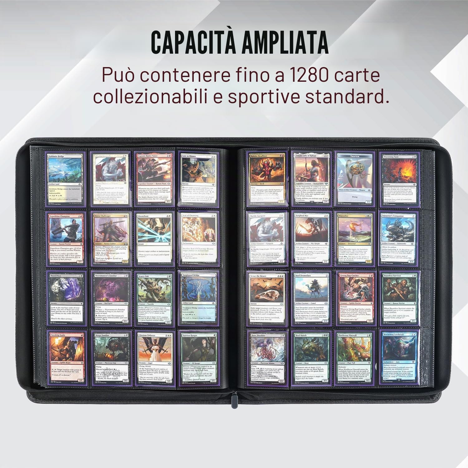 Raccoglitore a 16 tasche per 1280 carte collezionabili, album senza anelli con 40 pagine a doppia faccia e caricamento laterale, compatibile con MTG, carte sportive e altre carte da collezione