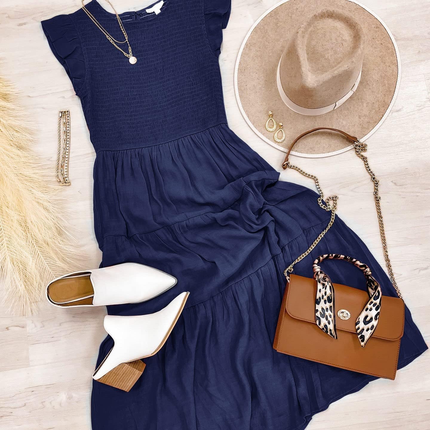 MEROKEETY Women's Flutter Short Sleeve Smocked Midi Dress Summer Casual Tiered A-Line Dress - Image 6