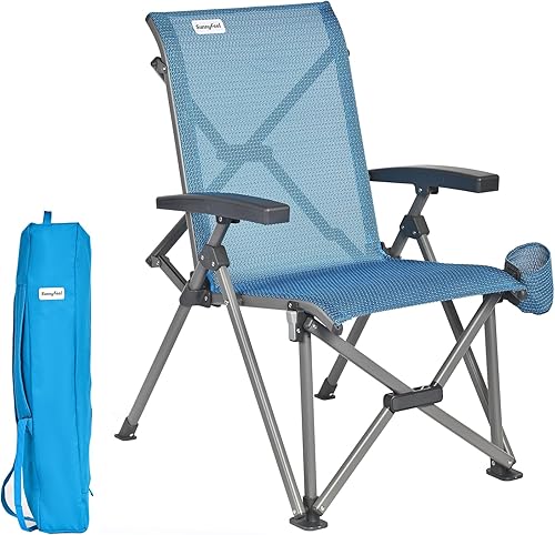 SUNNYFEEL Silla ergonómica de campamento con respaldo alto, silla plegable resistente de 500 libras, silla de campamento portátil resistente a los