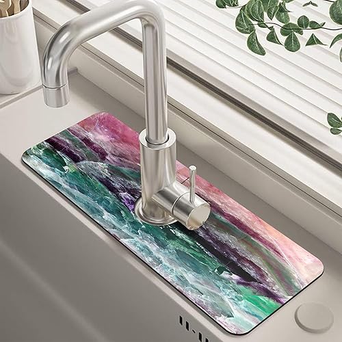 Miniatura 20 de Tapete protector contra salpicaduras para fregadero de cocina floral naranja retro de los años 70, tapete absorbente de secado rápido, tapete de