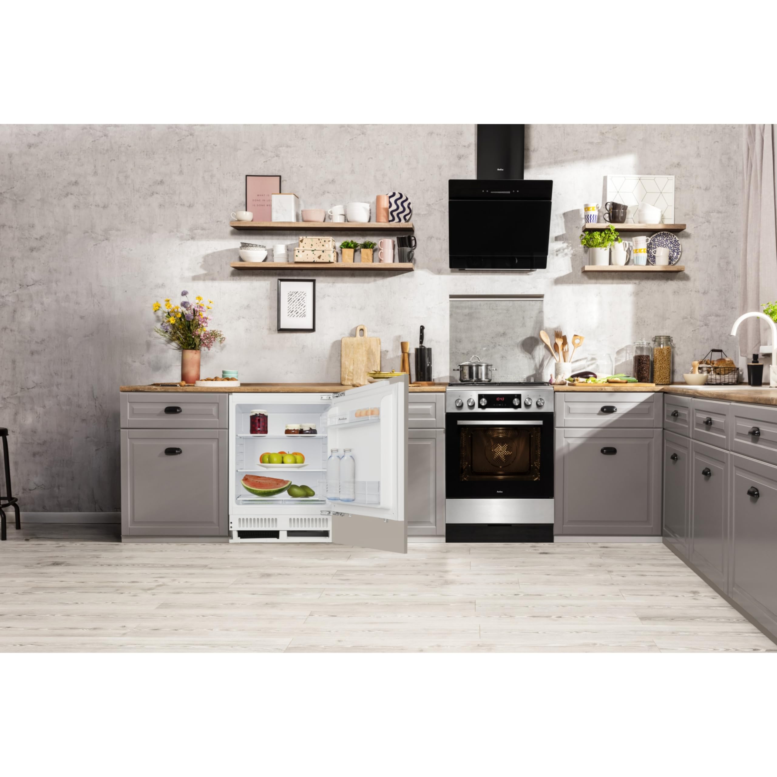 Amica Unterbau Vollraum Kühlschrank für 82 cm Nische Festtür-Technik elektronische Steuerung Inverter Kompressor Tür-Offen-Alarm