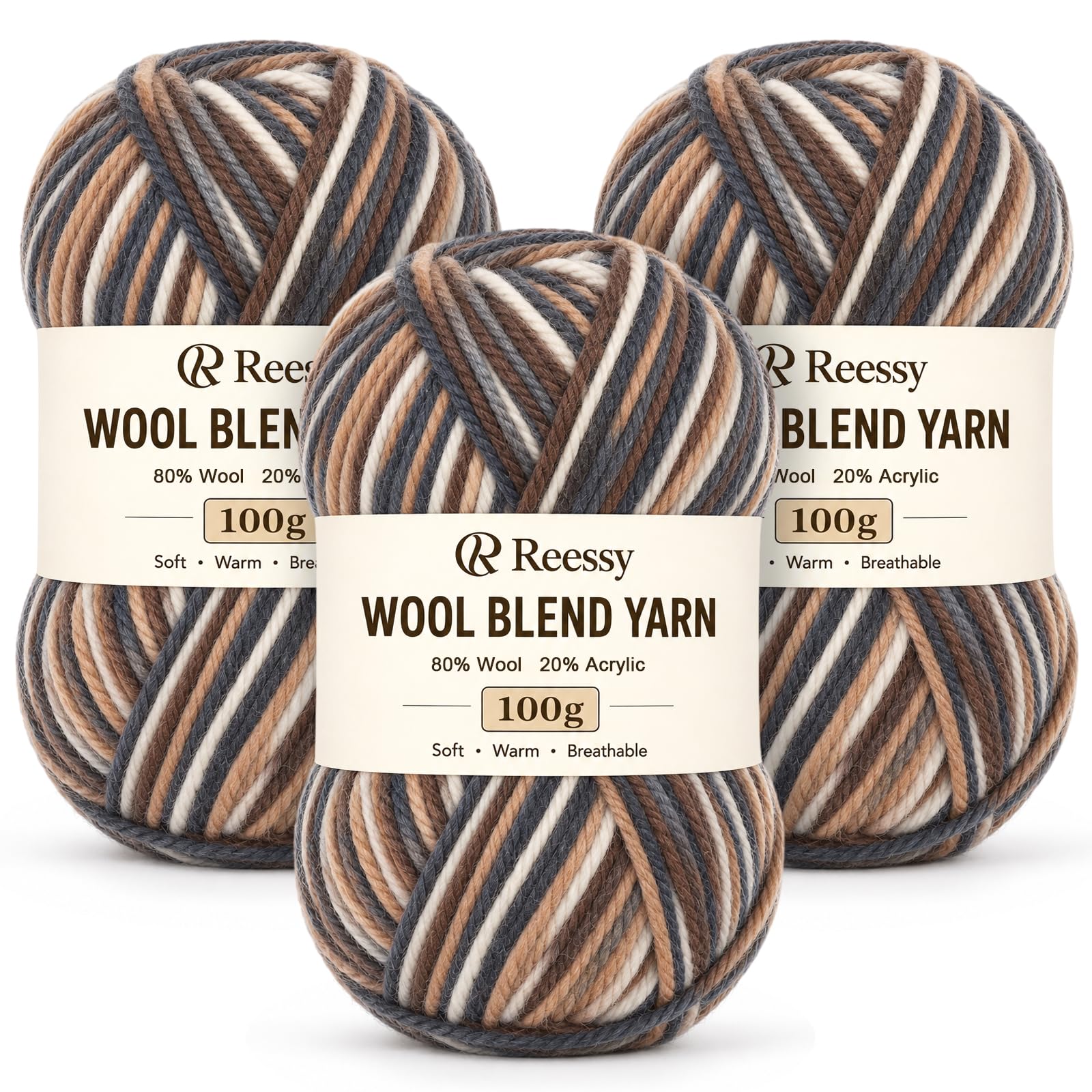 Reessy Knitting Wool, 3 Pack of 100g Gradient Chunky Wool Ombre Yarn(#23)