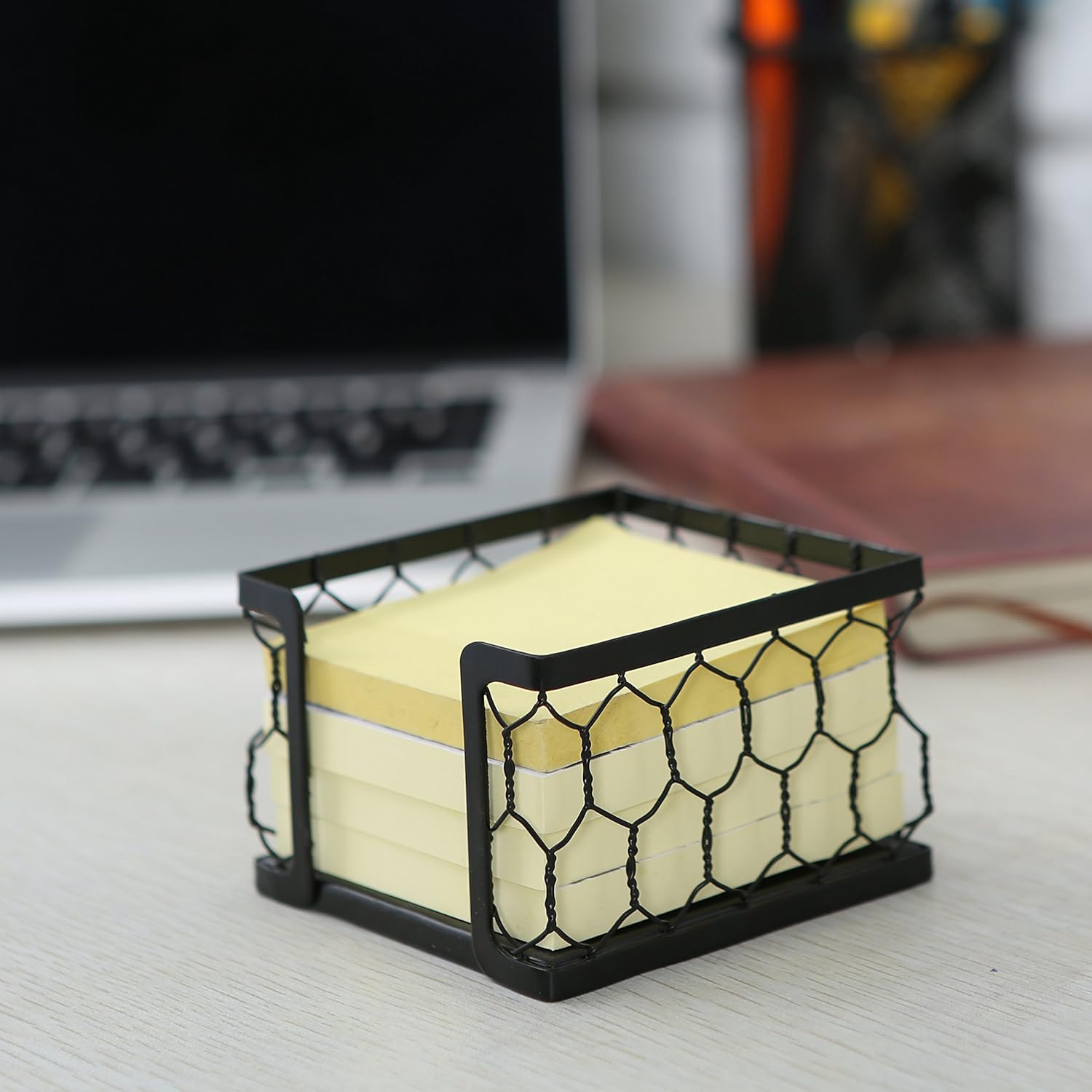 3 X 3 Metal Chicken Wire Mesh Sticky Note Dispenser, Office Memo Pad Holder with Black Matte Finish : Office Products