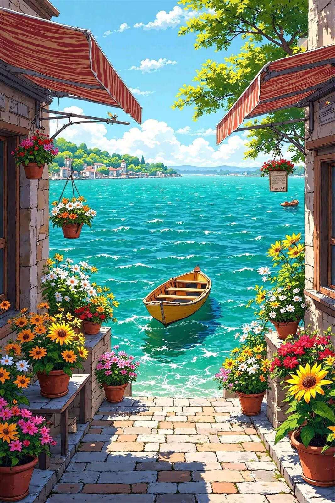 Puzzle 5000 sztuk statek ocean kwiaty, puzzle niemożliwe, łamigłówki, łamigłówki, gry logiczne dla całej rodziny, puzzle dla dorosłych 5000 sztuk 156 x 105 cm