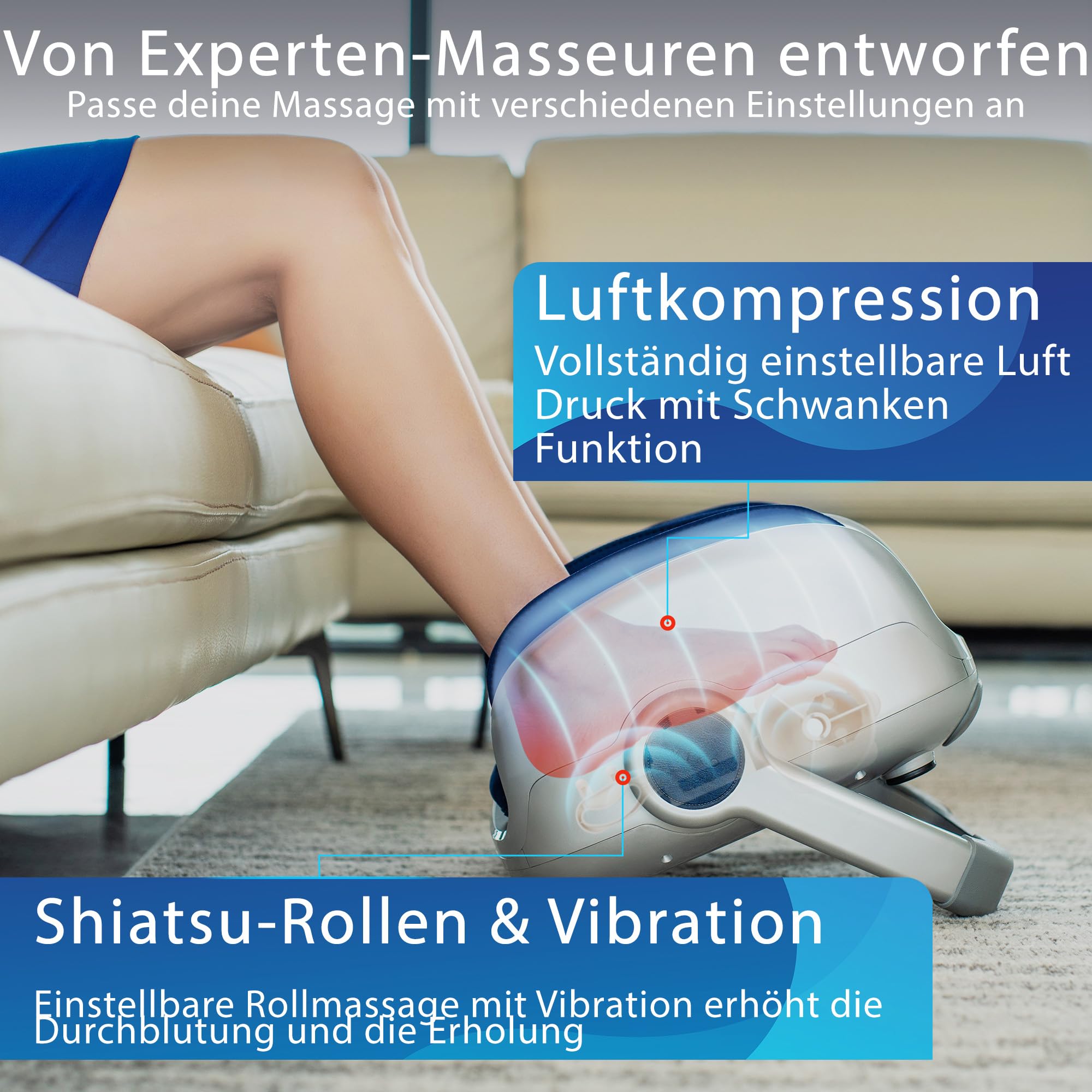 Miko Shiatsu Fußmassagegerät mit Tiefengewebsmassage verbessert die Durchblutung und den Blutfluss durch tiefe Knetbewegungen und Wärmetherapie - bei Plantarfasziitis, geeignet bis Größe 49.5.