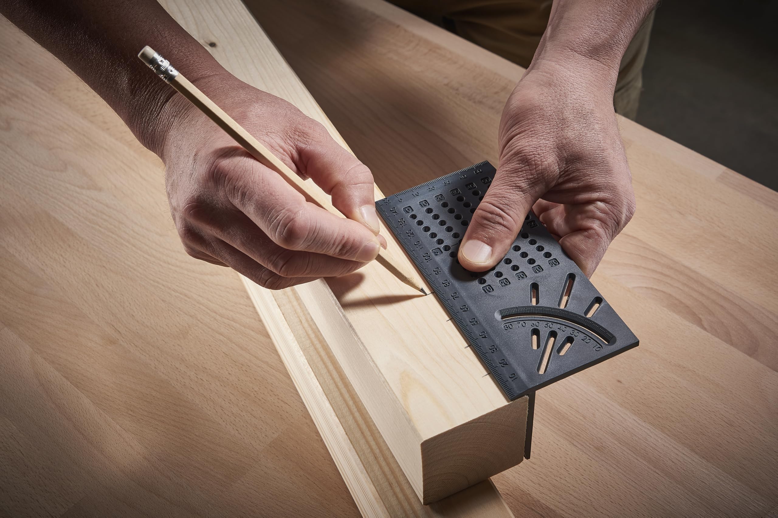 wolfcraft Squadra 3D Utensile Tracciatura Pezzi Tridimensionali Battute 45°/90° Scala Millimetrata Goniometrica Calibro Punte