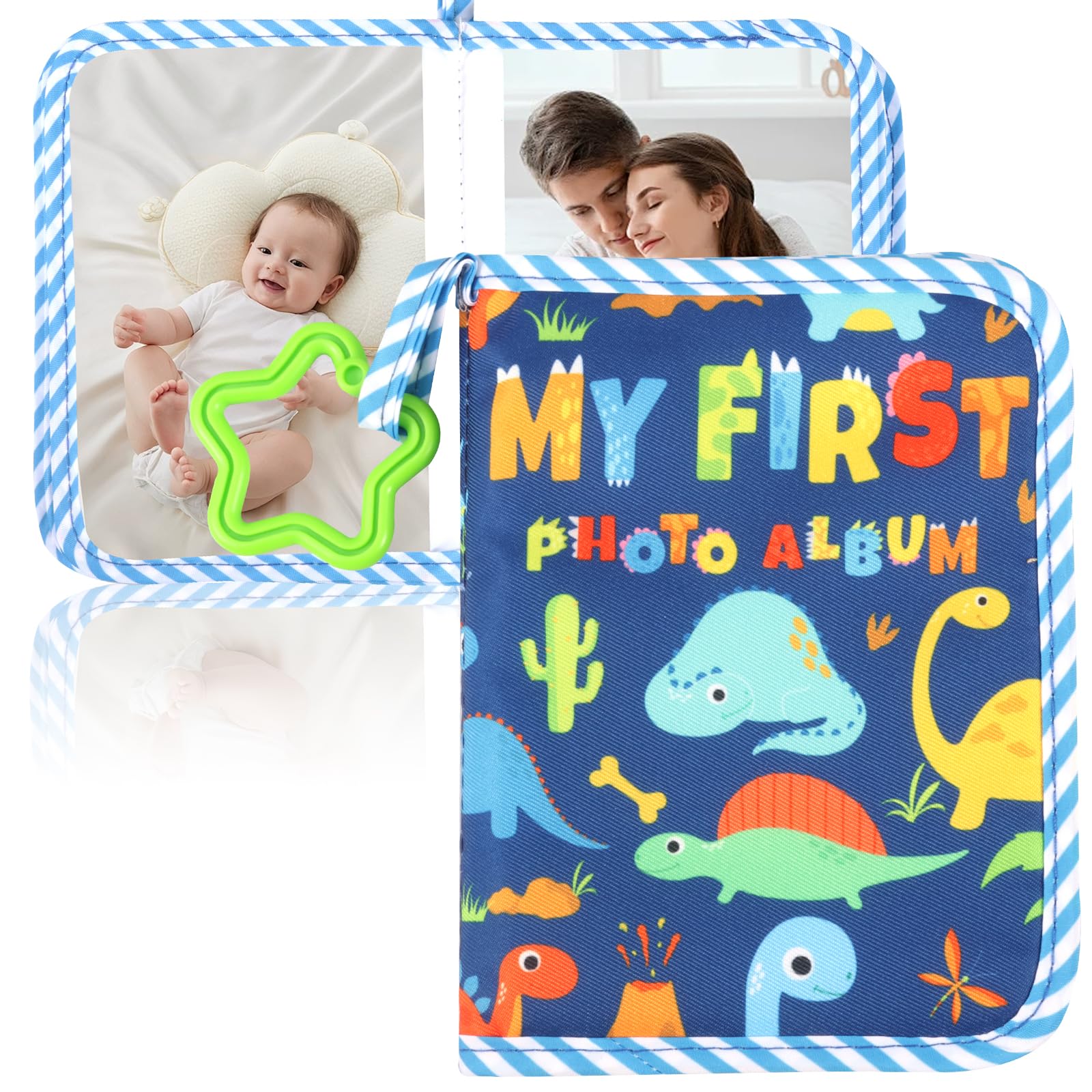 Sesaver Baby Photo Album Soft Book My First Photo Book with Mirror, Toddler Family Memory Books Baby Photos Album Holds 17 6x4" Pictures, Keepsake Gifts for Family Newborn Babies Shower (Dark Blue) โ image 1