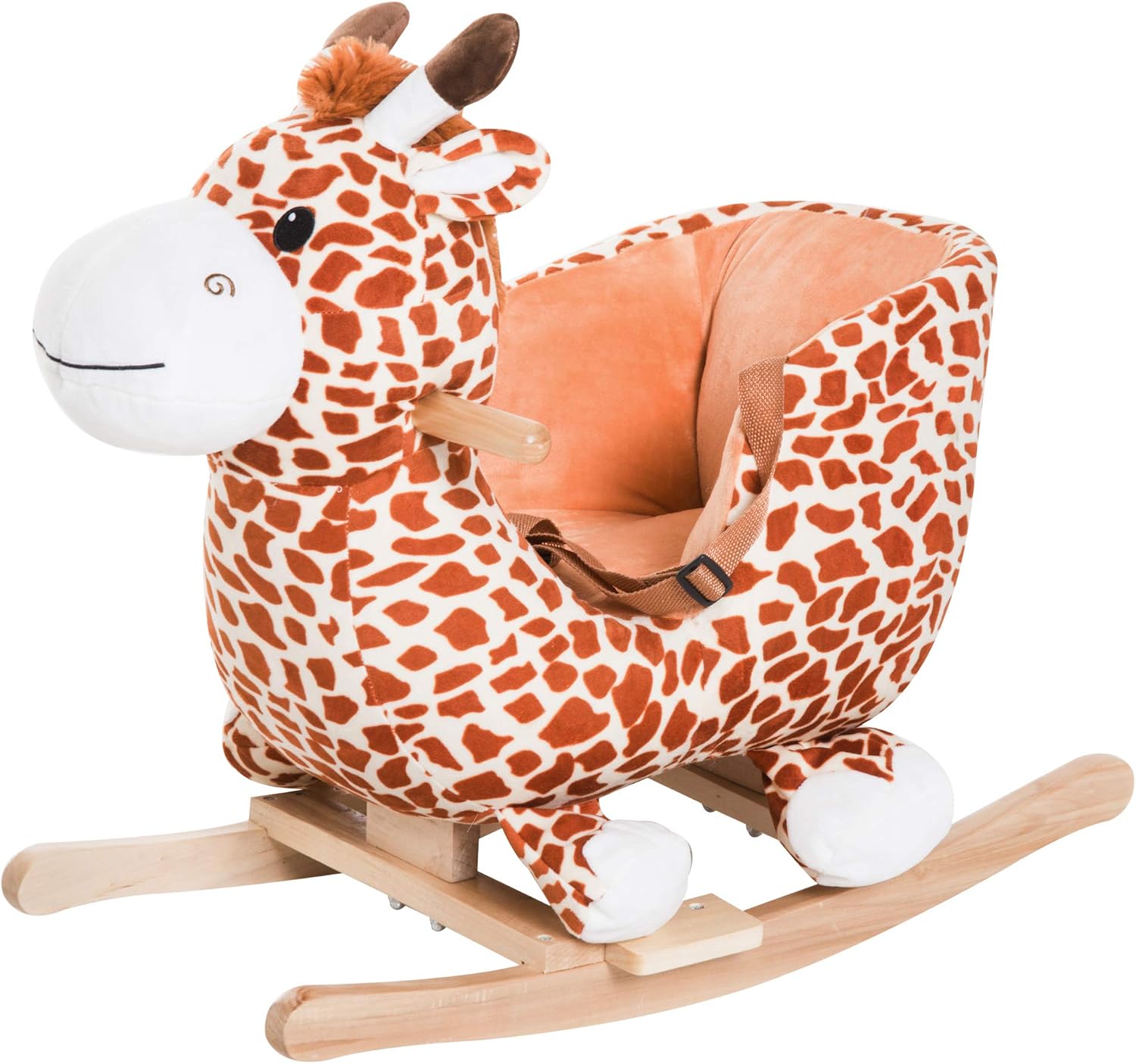 Kids Plush Rocking Horse Giraffe Style Themed Ride-On Chair Toy with Sound Brown