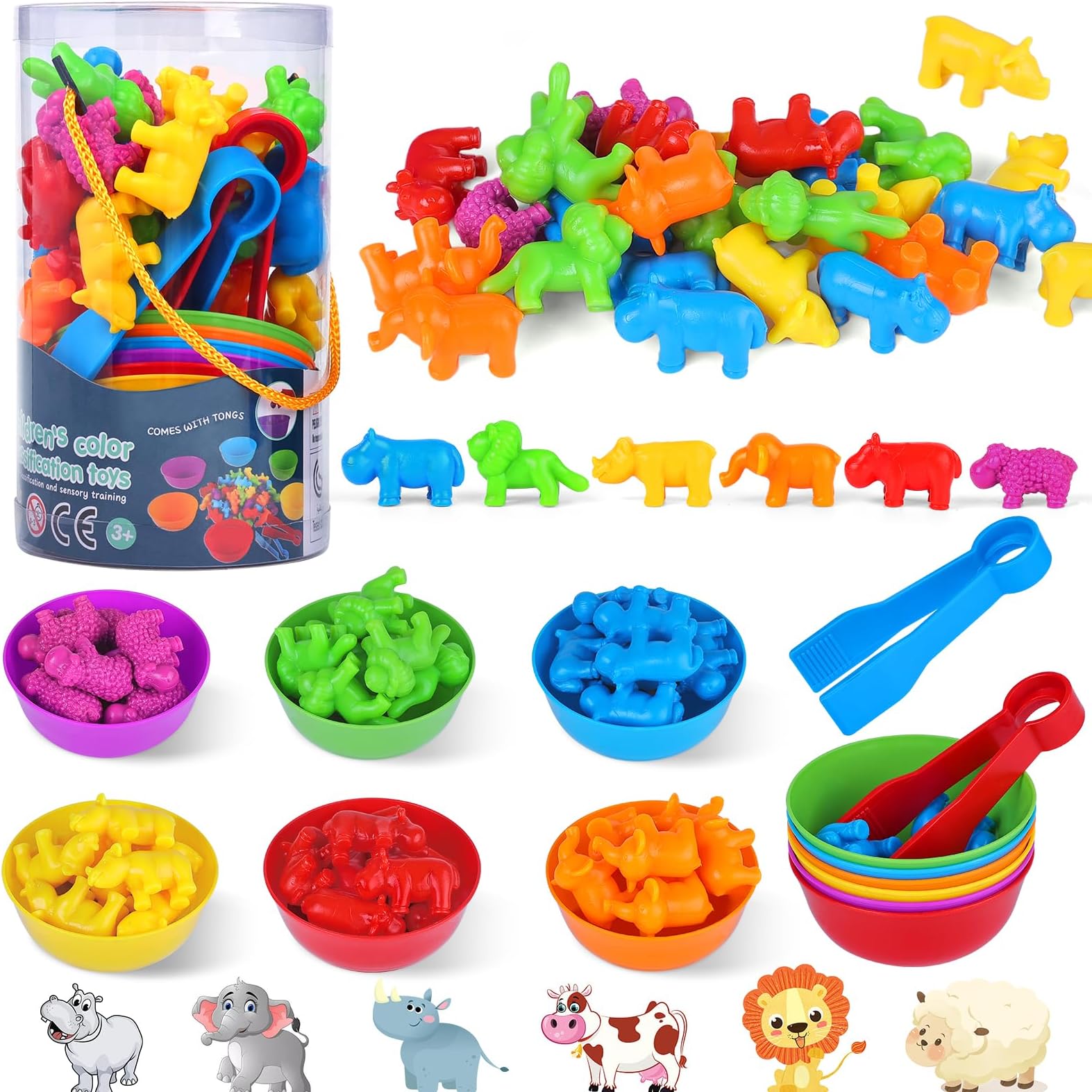 BBLIKE Animal Counting Toys, Kids Montessori Sorting Toys with Bowl, Dice, Tweezers, Color Sorting Math Toys Educational Learning Toy for Children 2 3 4 5 6 Year Old Boy Girl Gift (AS89)